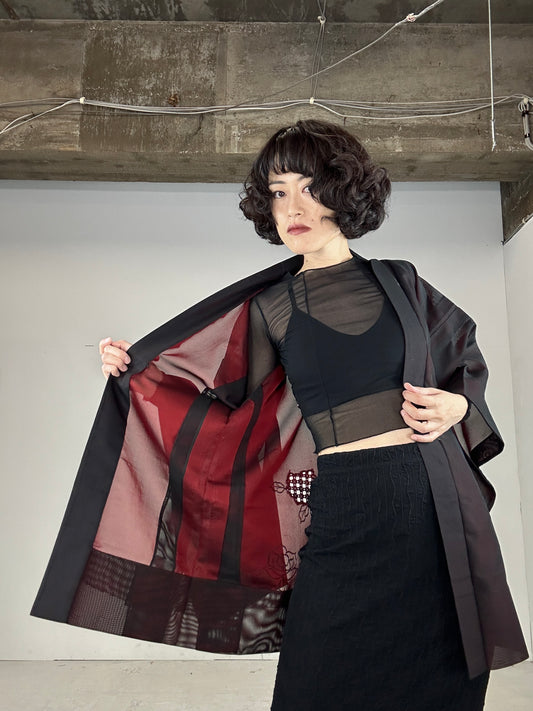 VINTAGE BLACK HAORI SHEER “ajisai"