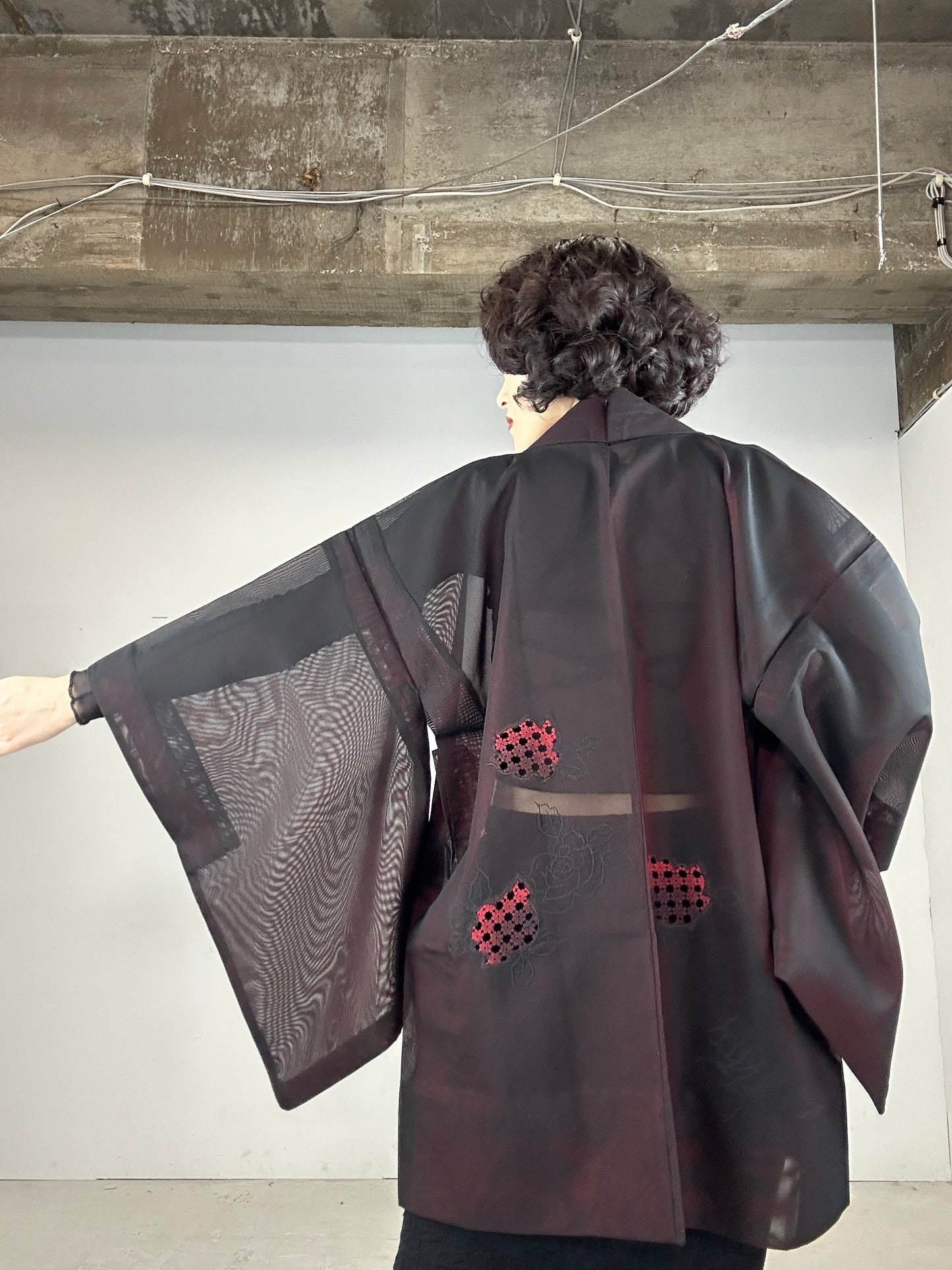 VINTAGE BLACK HAORI SHEER “ajisai"