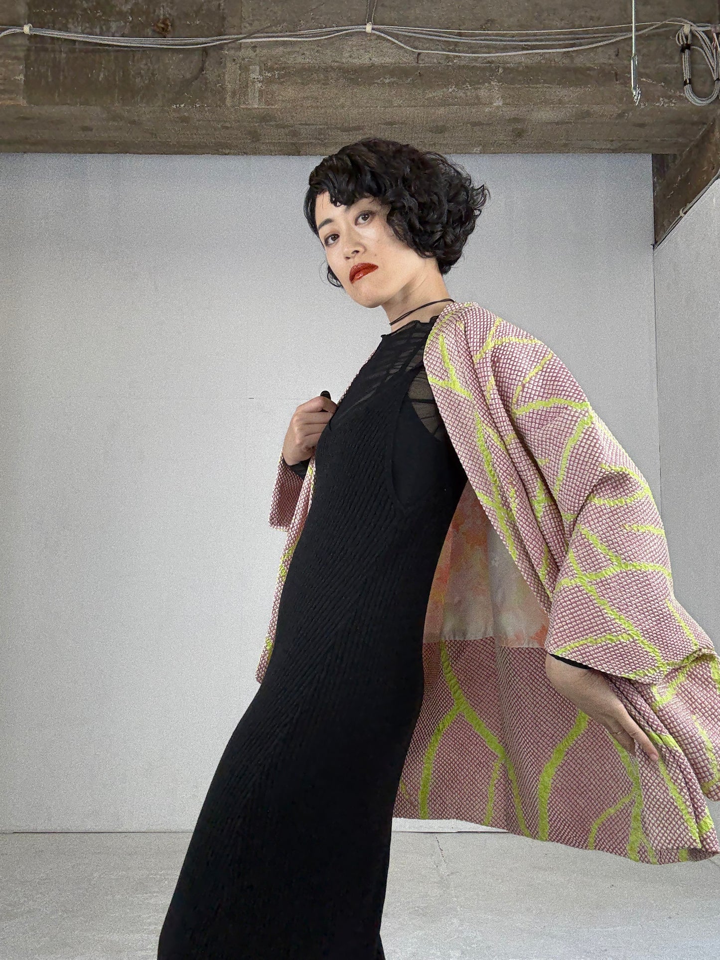 VINTAGE SHIBORI HAORI "pink, yellow"