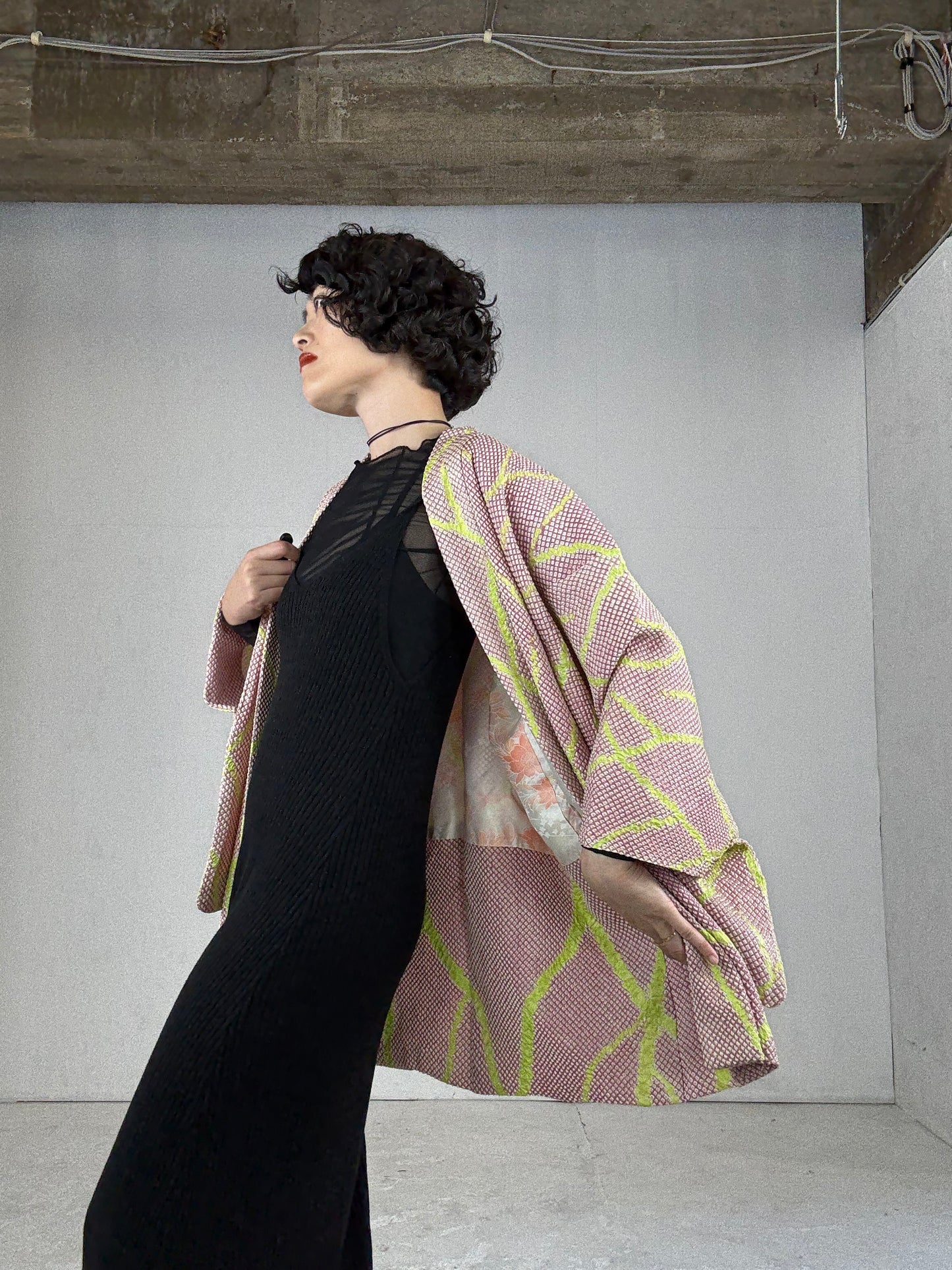 VINTAGE SHIBORI HAORI "pink, yellow"