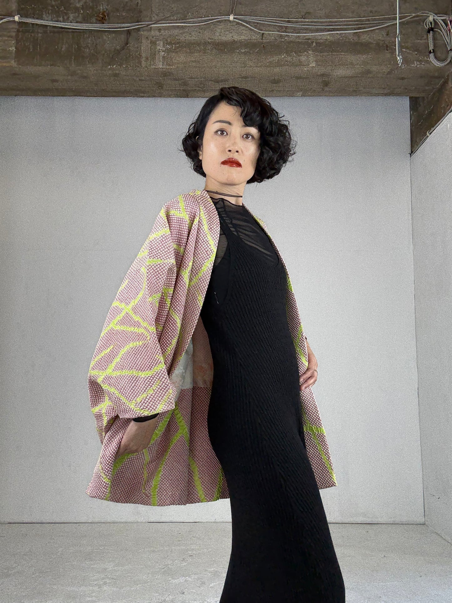 VINTAGE SHIBORI HAORI "pink, yellow"
