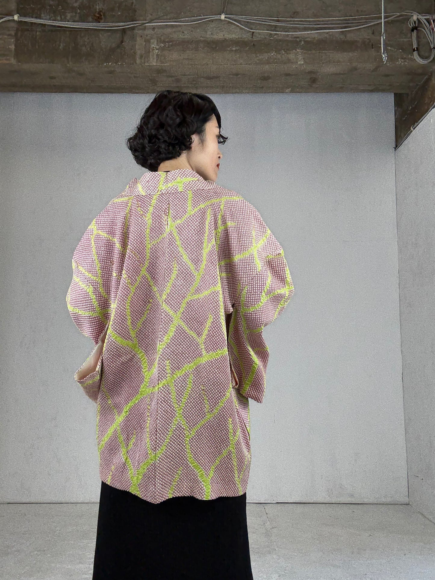 VINTAGE SHIBORI HAORI "pink, yellow"