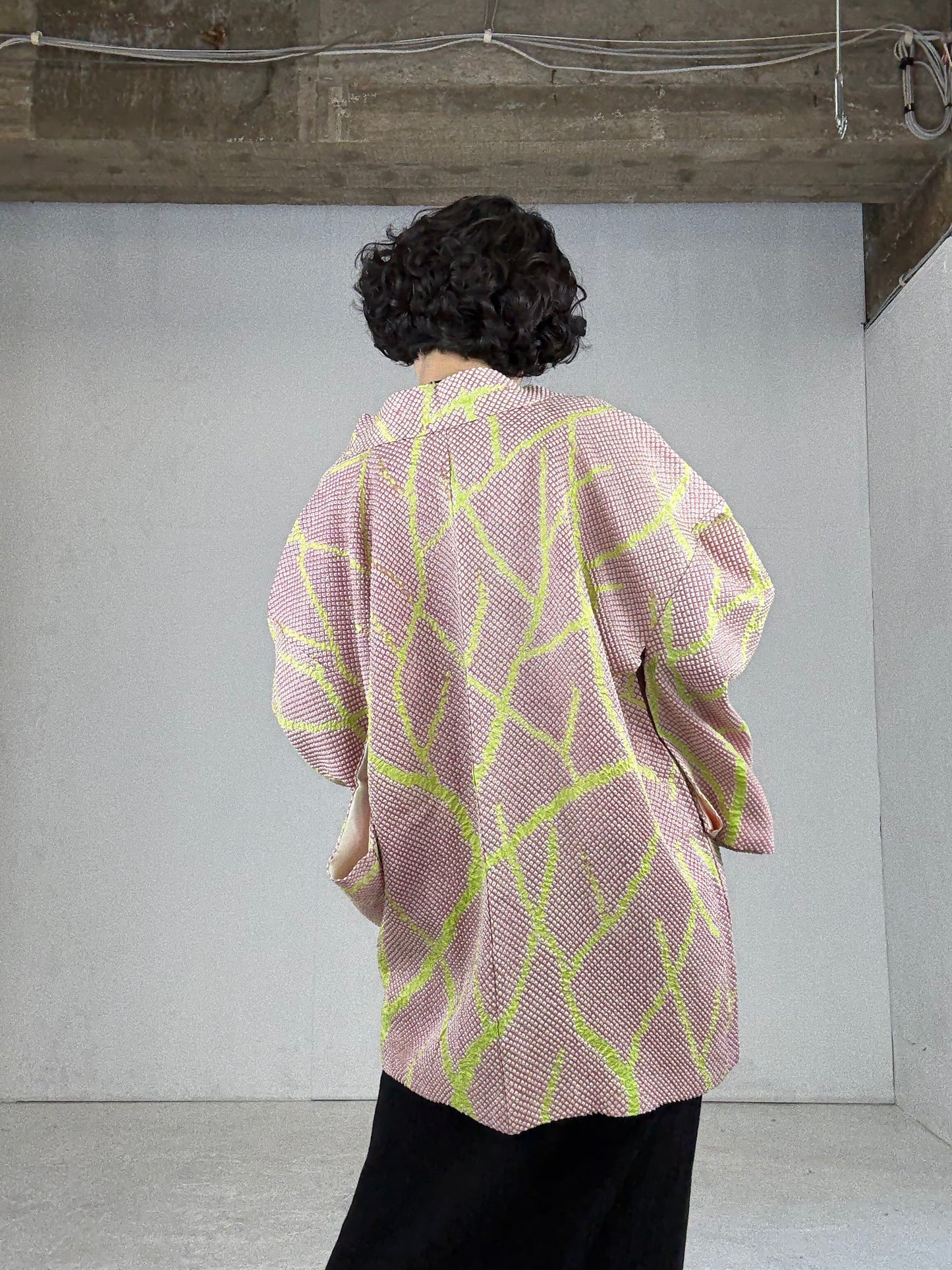 VINTAGE SHIBORI HAORI "pink, yellow"