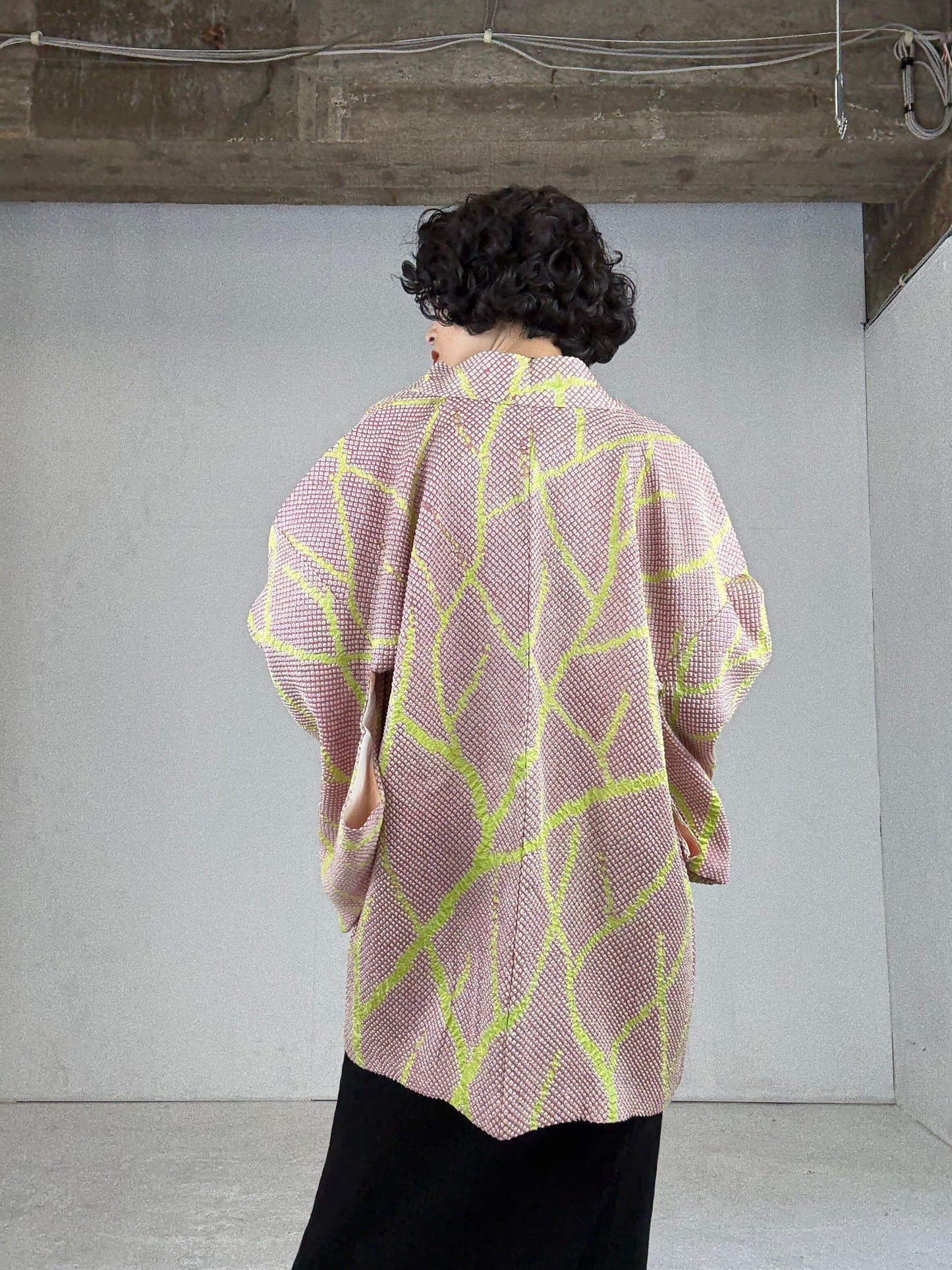 VINTAGE SHIBORI HAORI "pink, yellow"
