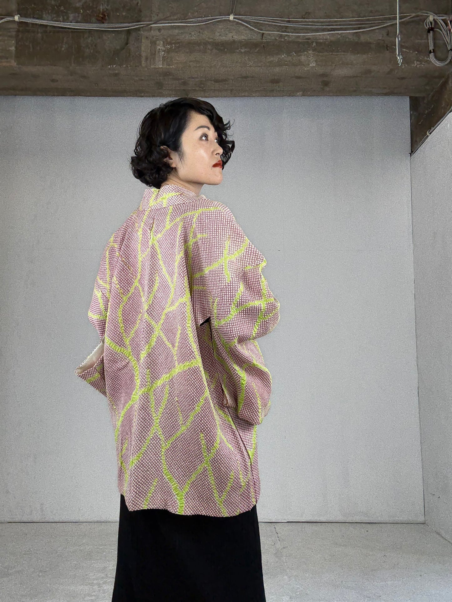 VINTAGE SHIBORI HAORI "pink, yellow"
