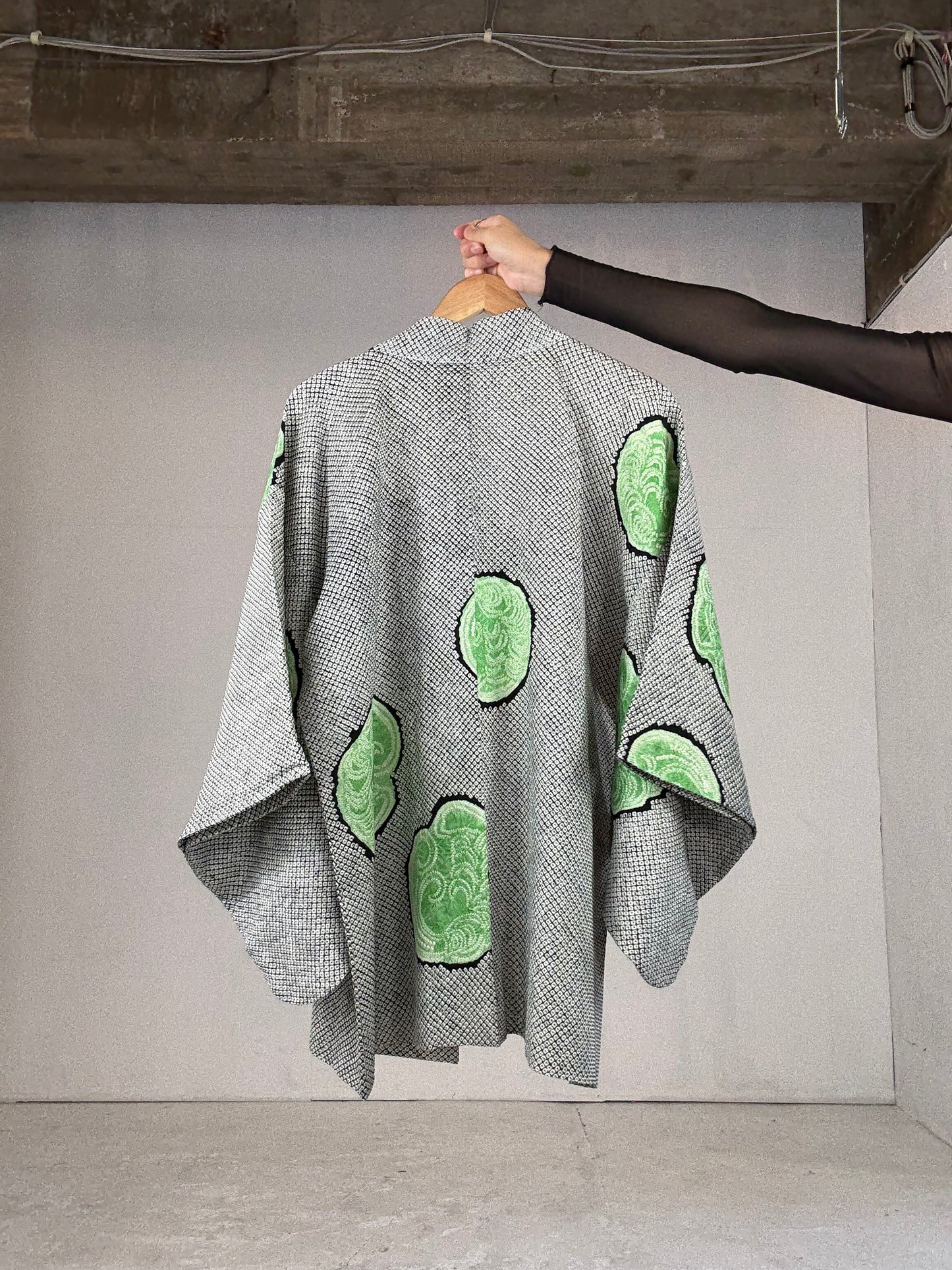 VINTAGE SHIBORI DOUCHUUGI - SPECIAL REPAIR PRODUCT “black, green, handmade silk tie”