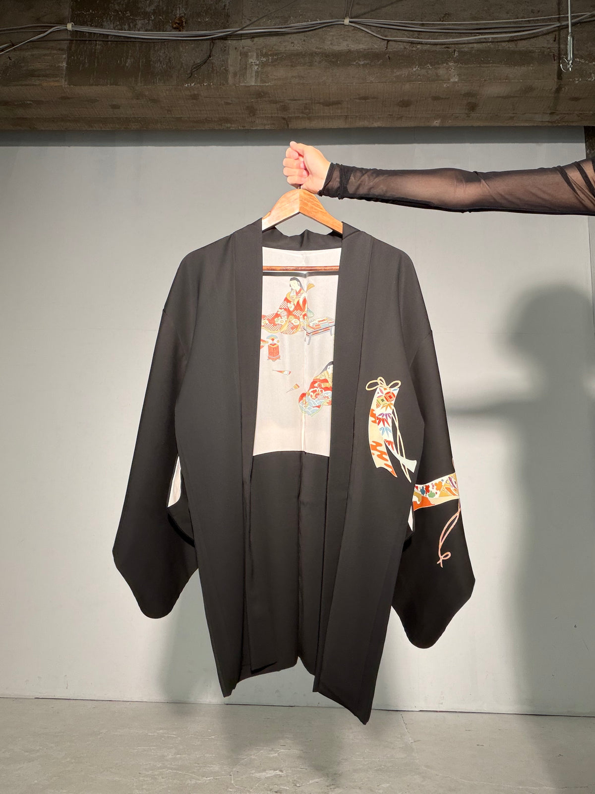 VINTAGE BLACK HAORI  "heian-inside , BLK198"
