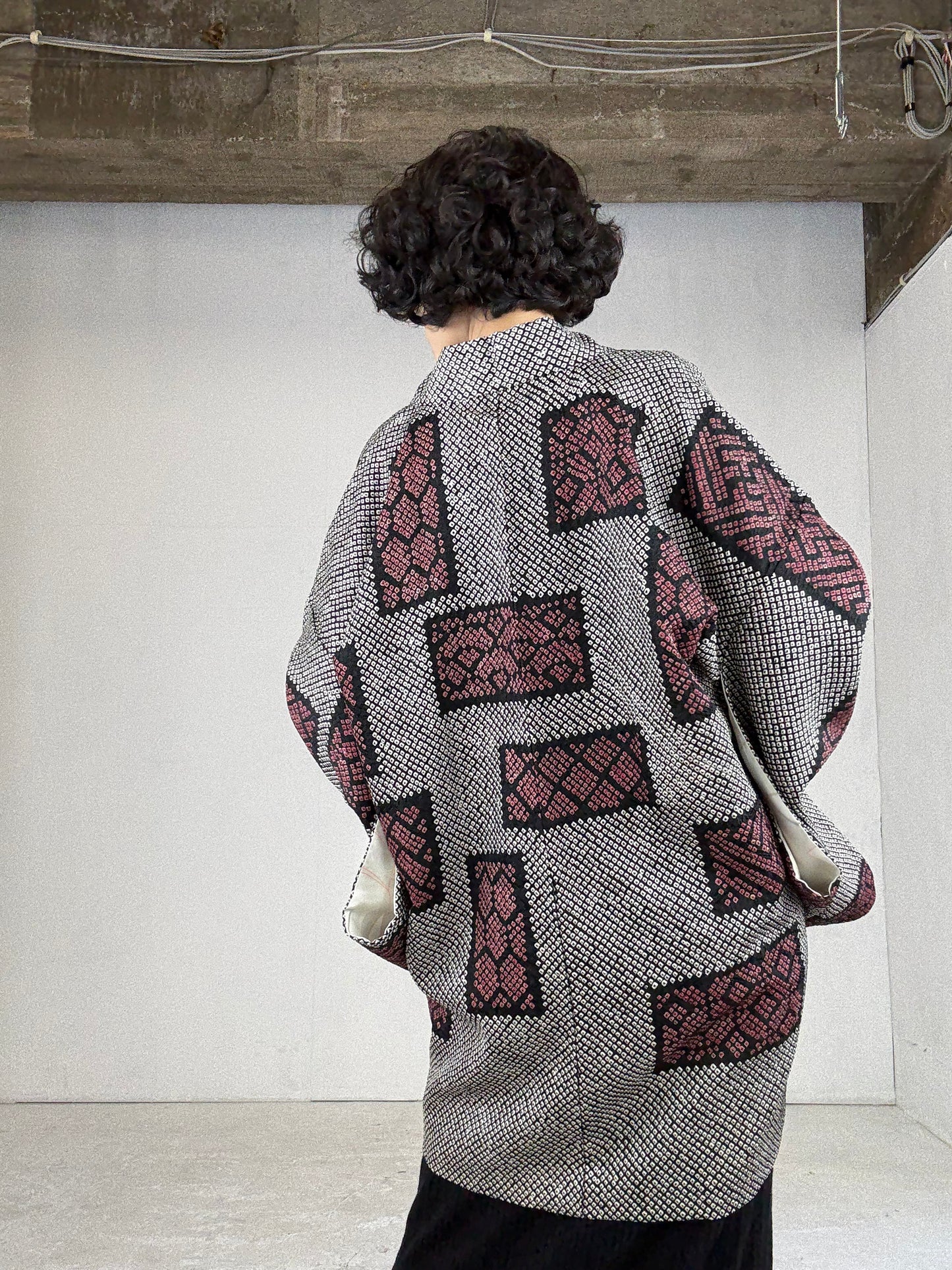 VINTAGE SHIBORI HAORI "black-purple, square"
