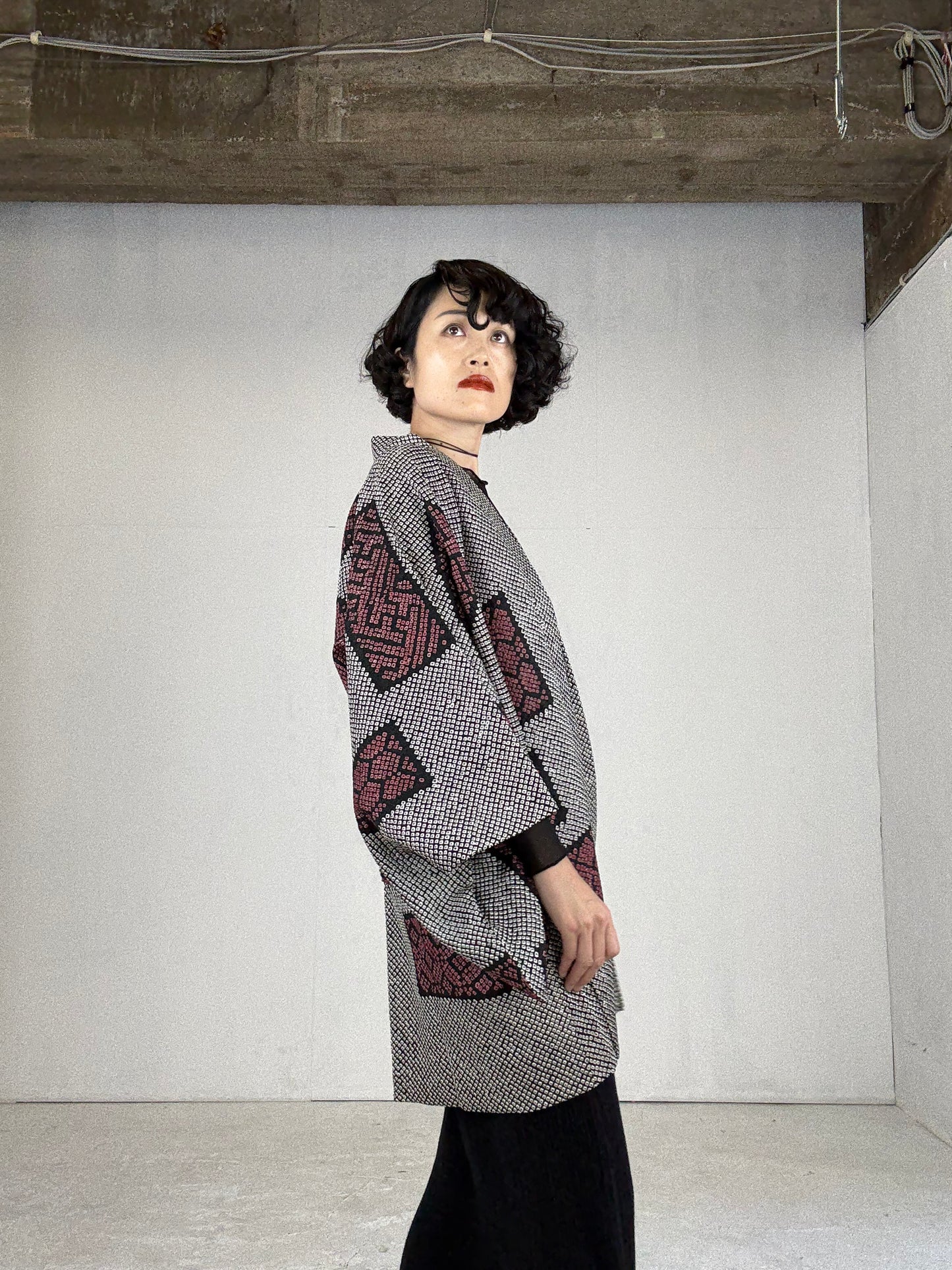 VINTAGE SHIBORI HAORI "black-purple, square"