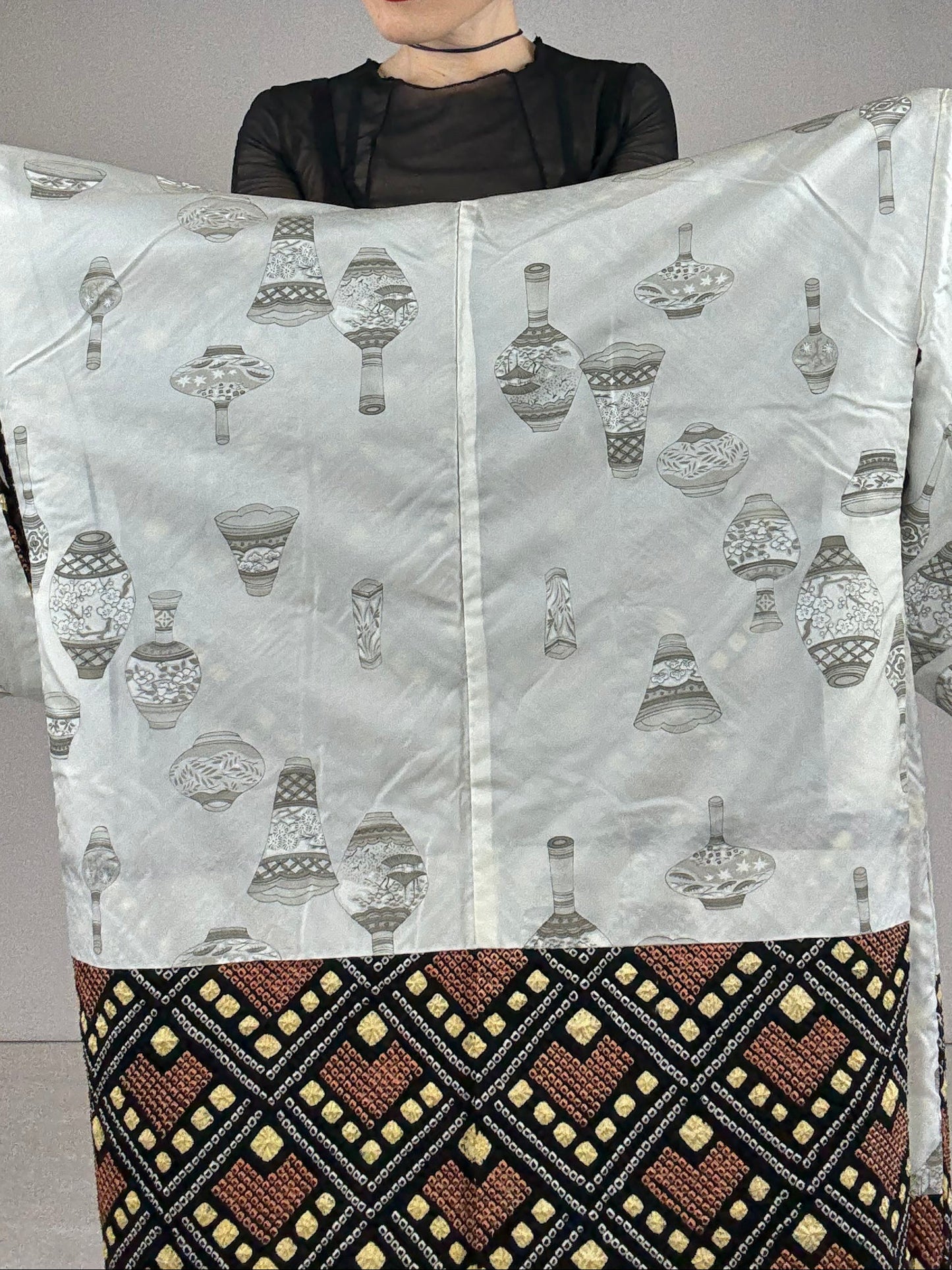 VINTAGE SHIBORI HAORI "black-brown, square"