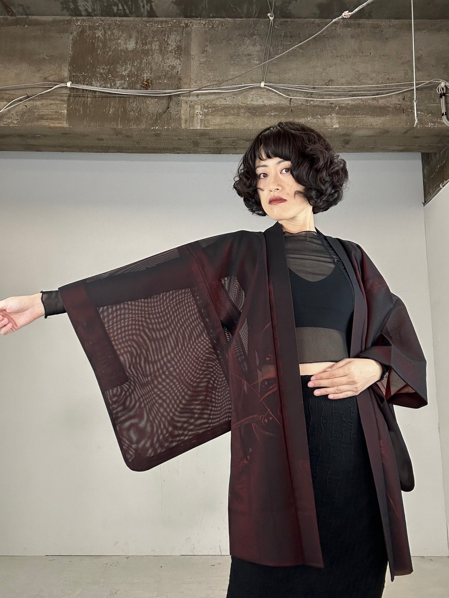 VINTAGE BLACK HAORI SHEER “shuiro, utsukushi"