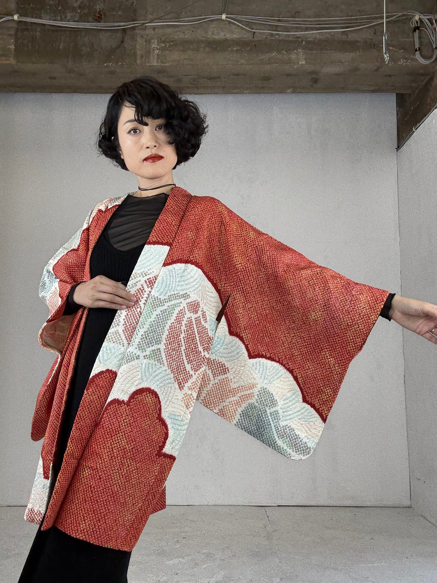 VINTAGE SHIBORI HAORI "shu, eba"