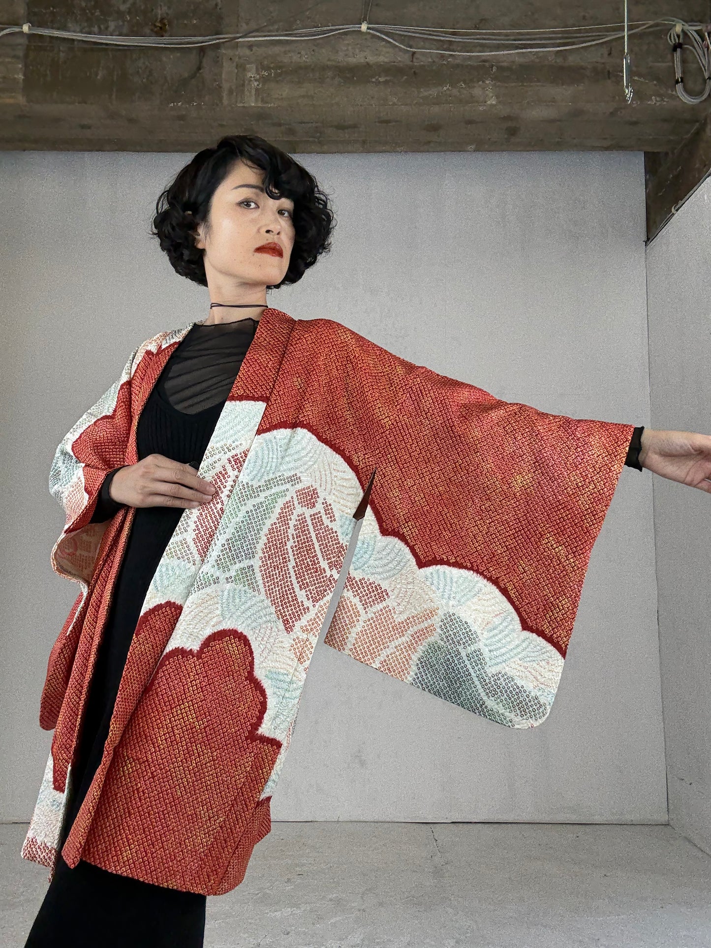 VINTAGE SHIBORI HAORI "shu, eba"