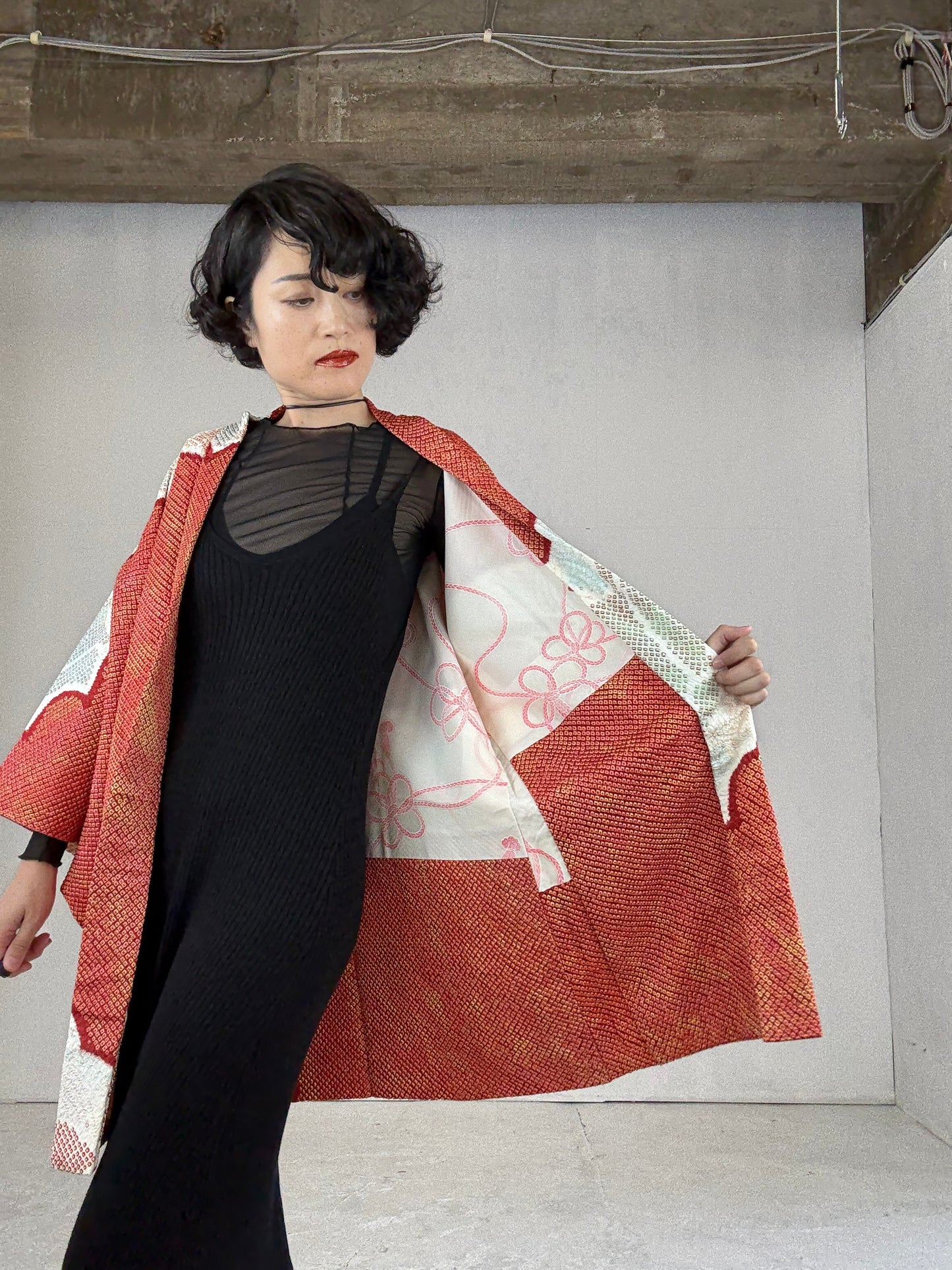 VINTAGE SHIBORI HAORI "shu, eba"