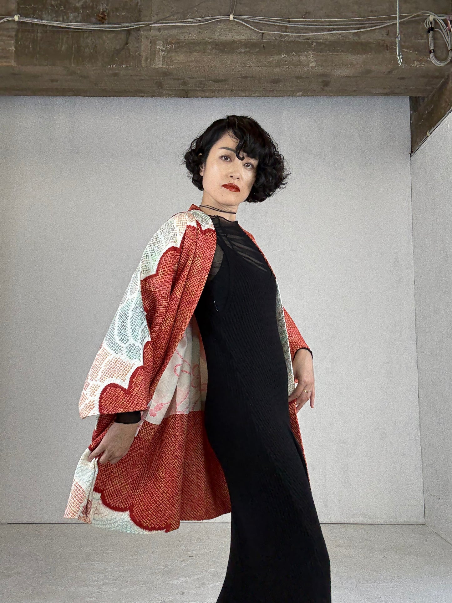 VINTAGE SHIBORI HAORI "shu, eba"