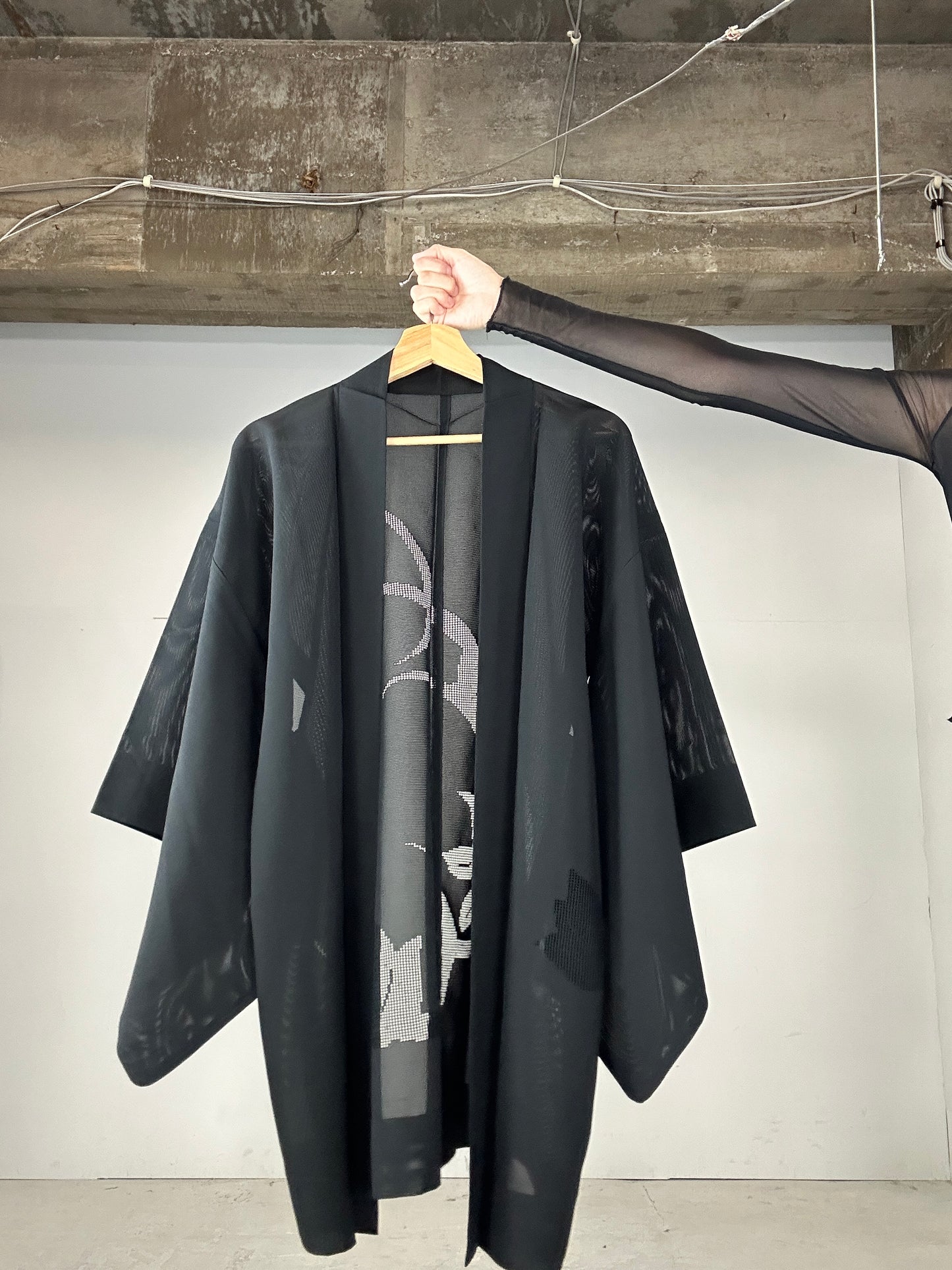 VINTAGE BLACK HAORI SHEER “ro, hana"