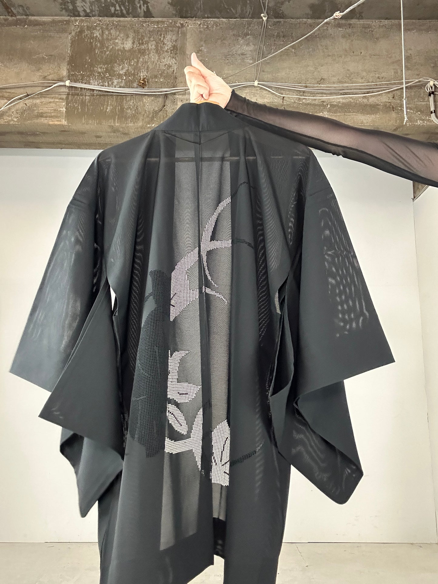 VINTAGE BLACK HAORI SHEER “ro, hana"