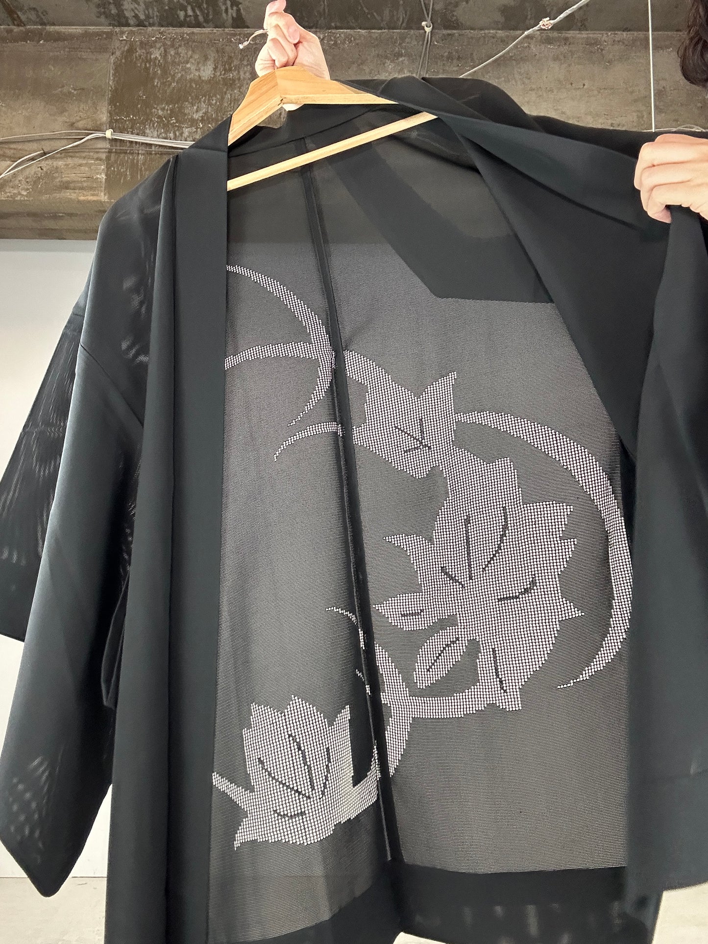 VINTAGE BLACK HAORI SHEER “ro, hana"