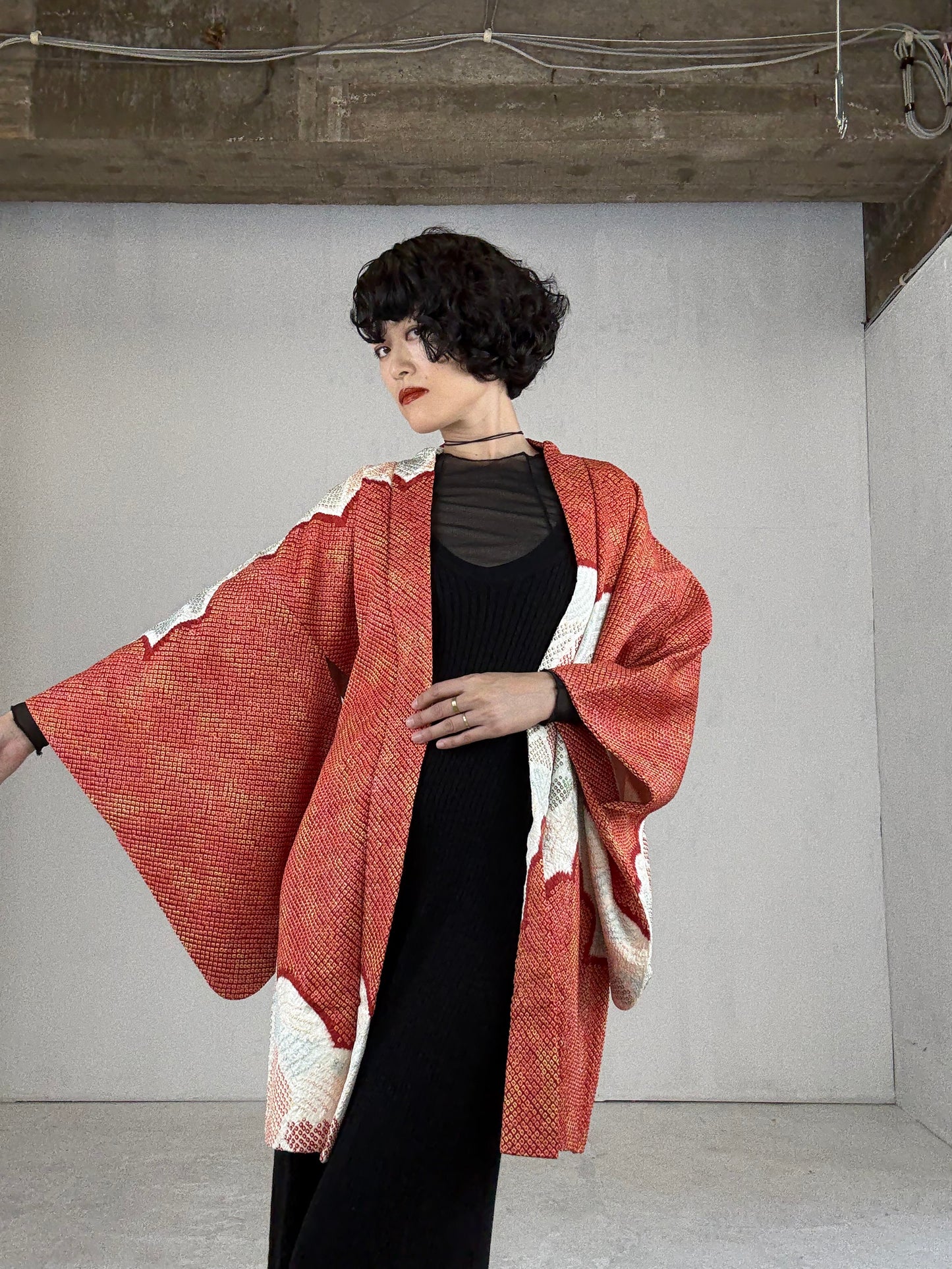 VINTAGE SHIBORI HAORI "shu, eba"