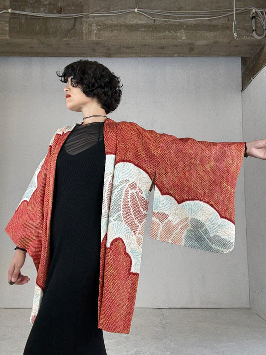 VINTAGE SHIBORI HAORI "shu, eba"
