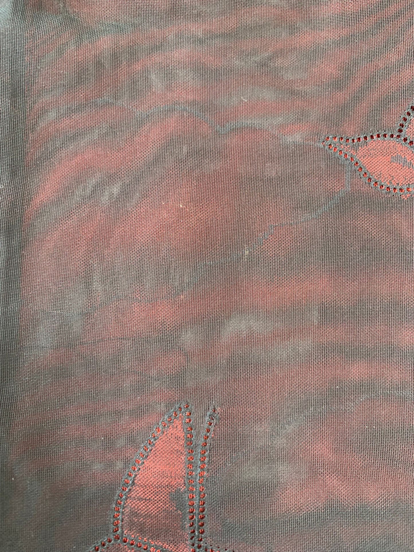 VINTAGE BLACK HAORI SHEER “sha, inside-red, butterfly, SHH026"