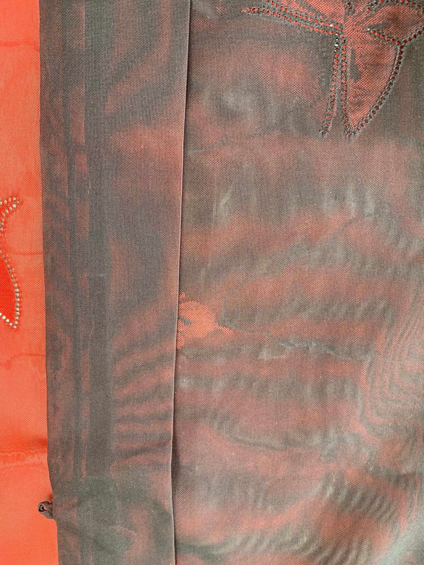 VINTAGE BLACK HAORI SHEER “sha, inside-red, butterfly, SHH026"