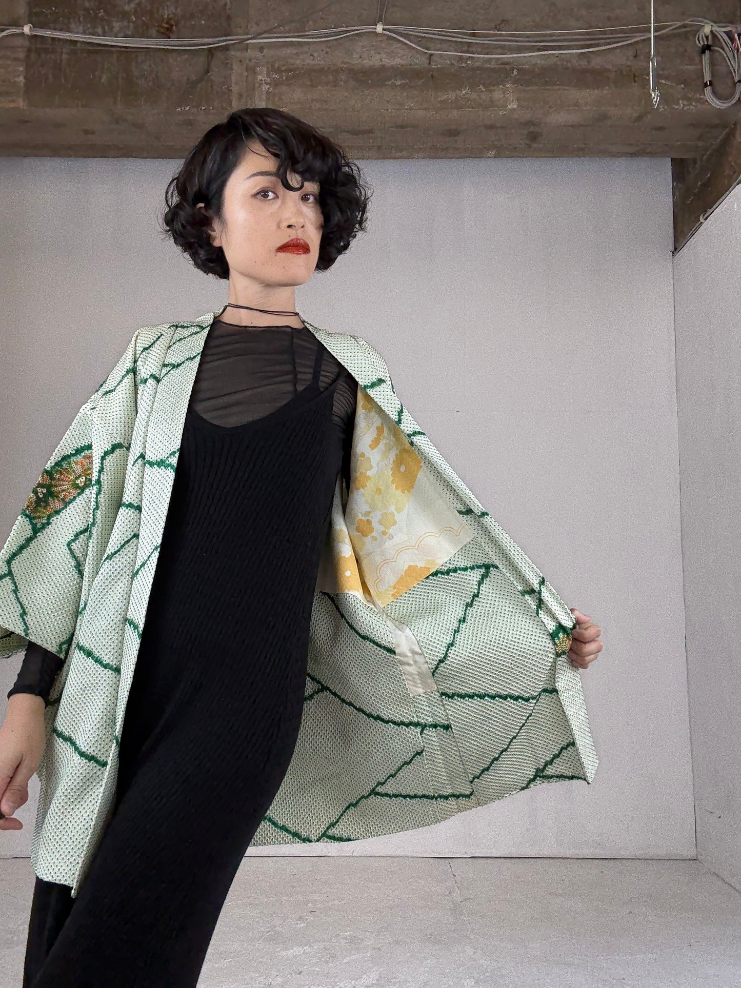VINTAGE SHIBORI HAORI "matsu, green"