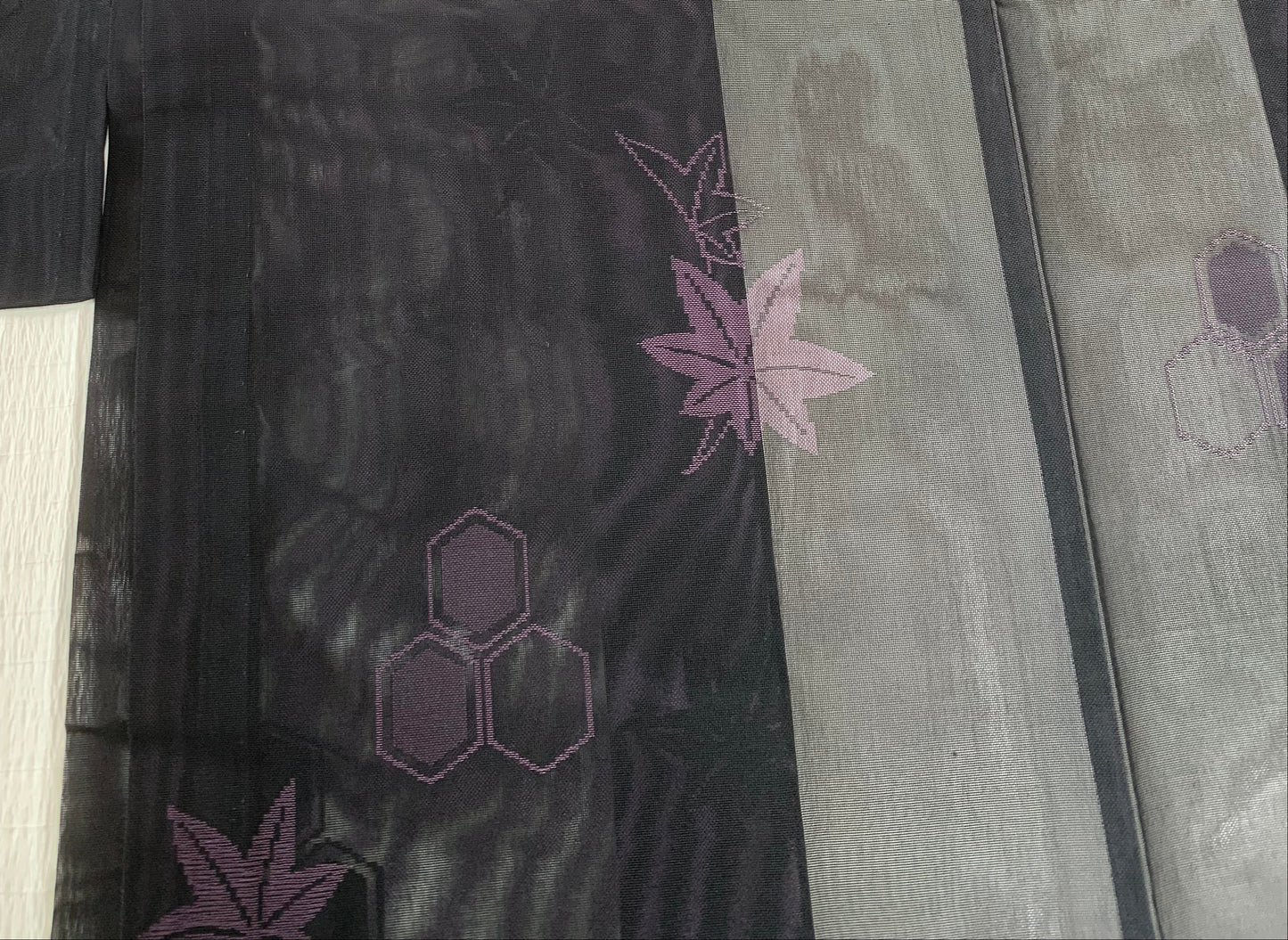 VINTAGE BLACK HAORI SHEER "sha, murasaki-momiji, SHH030"
