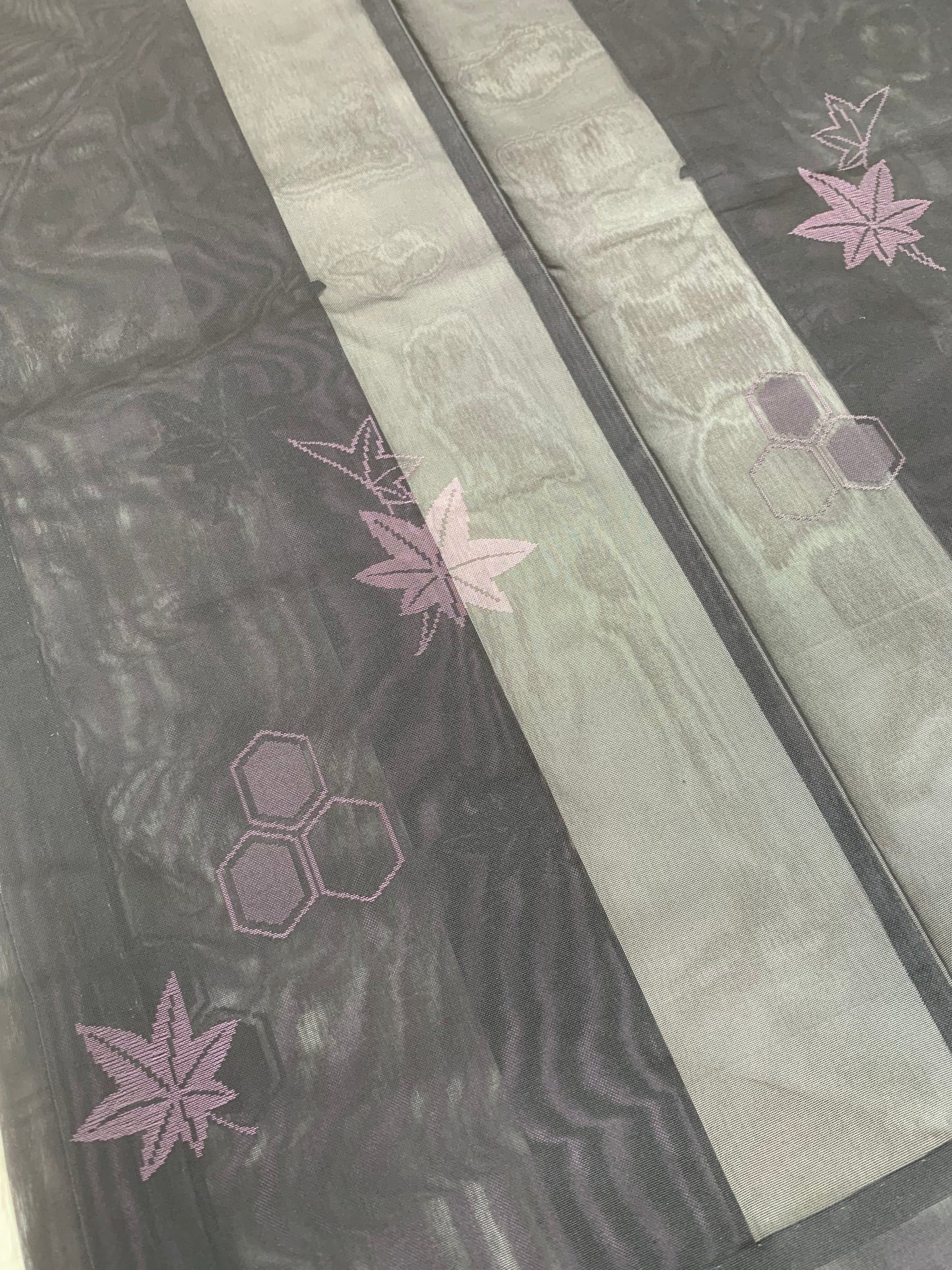 VINTAGE BLACK HAORI SHEER "sha, murasaki-momiji, SHH030"