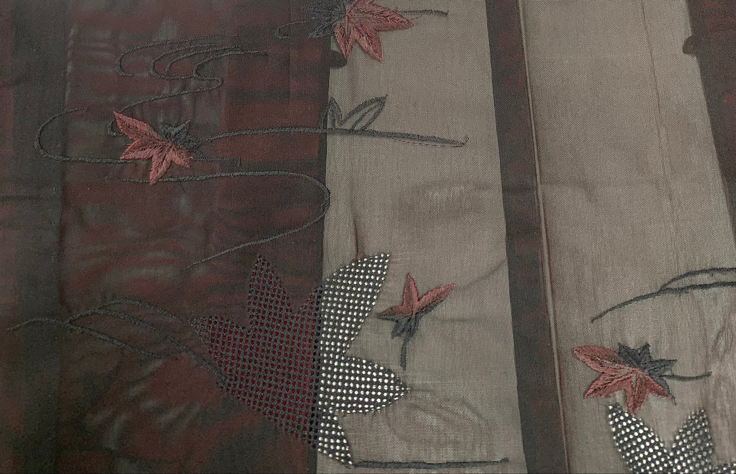 VINTAGE BLACK HAORI SHEER “sha, inside-red, momiji, SHH031"