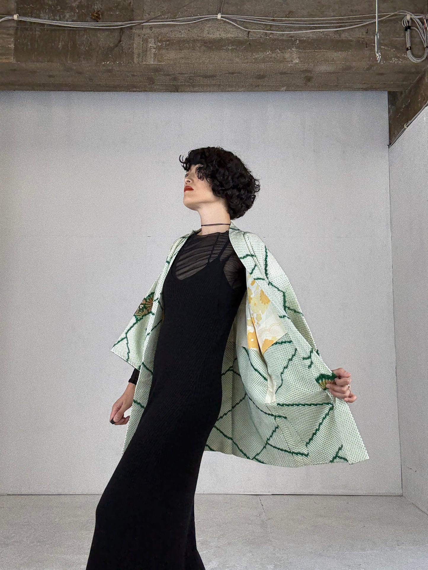 VINTAGE SHIBORI HAORI "matsu, green"