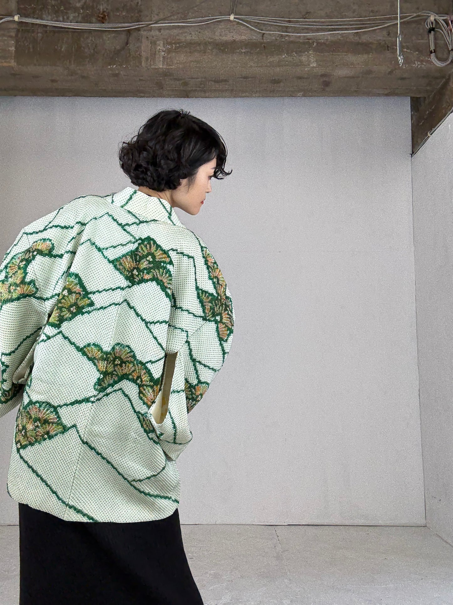 VINTAGE SHIBORI HAORI "matsu, green"