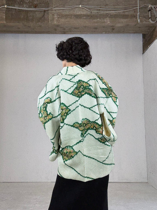 VINTAGE SHIBORI HAORI "matsu, green"