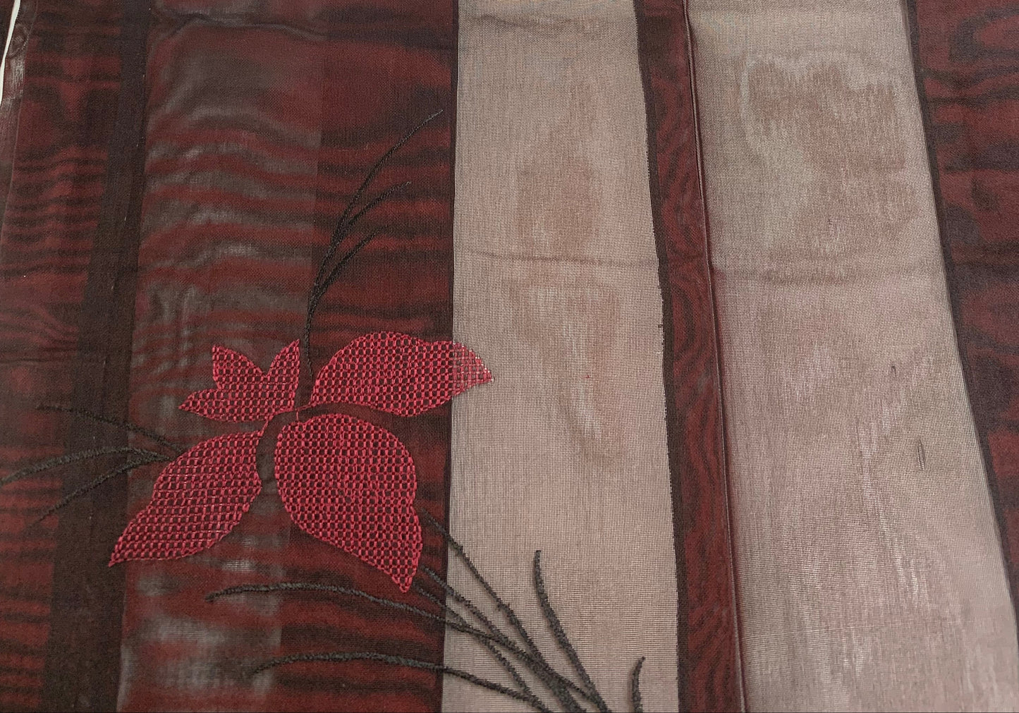 VINTAGE BLACK HAORI SHEER “sha, red, flower, SHH033"
