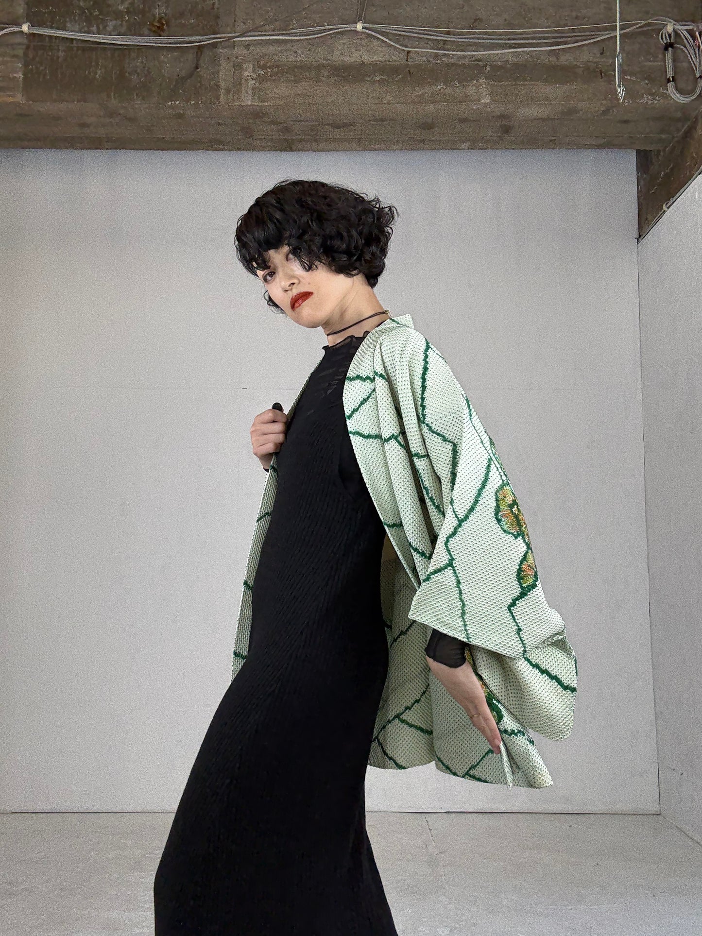 VINTAGE SHIBORI HAORI "matsu, green"