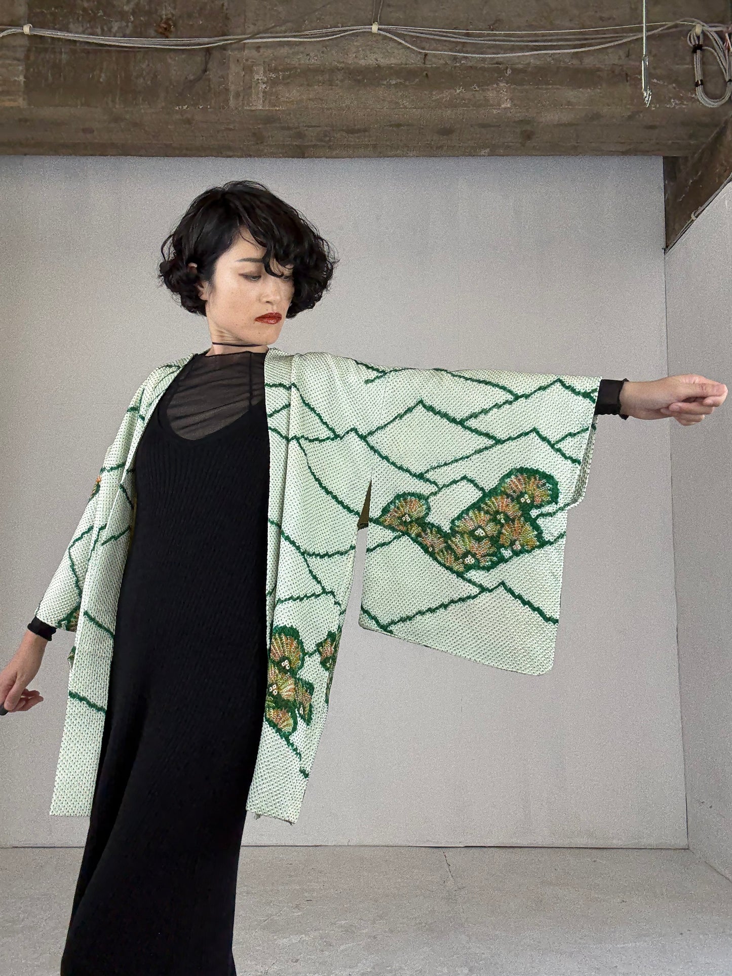 VINTAGE SHIBORI HAORI "matsu, green"