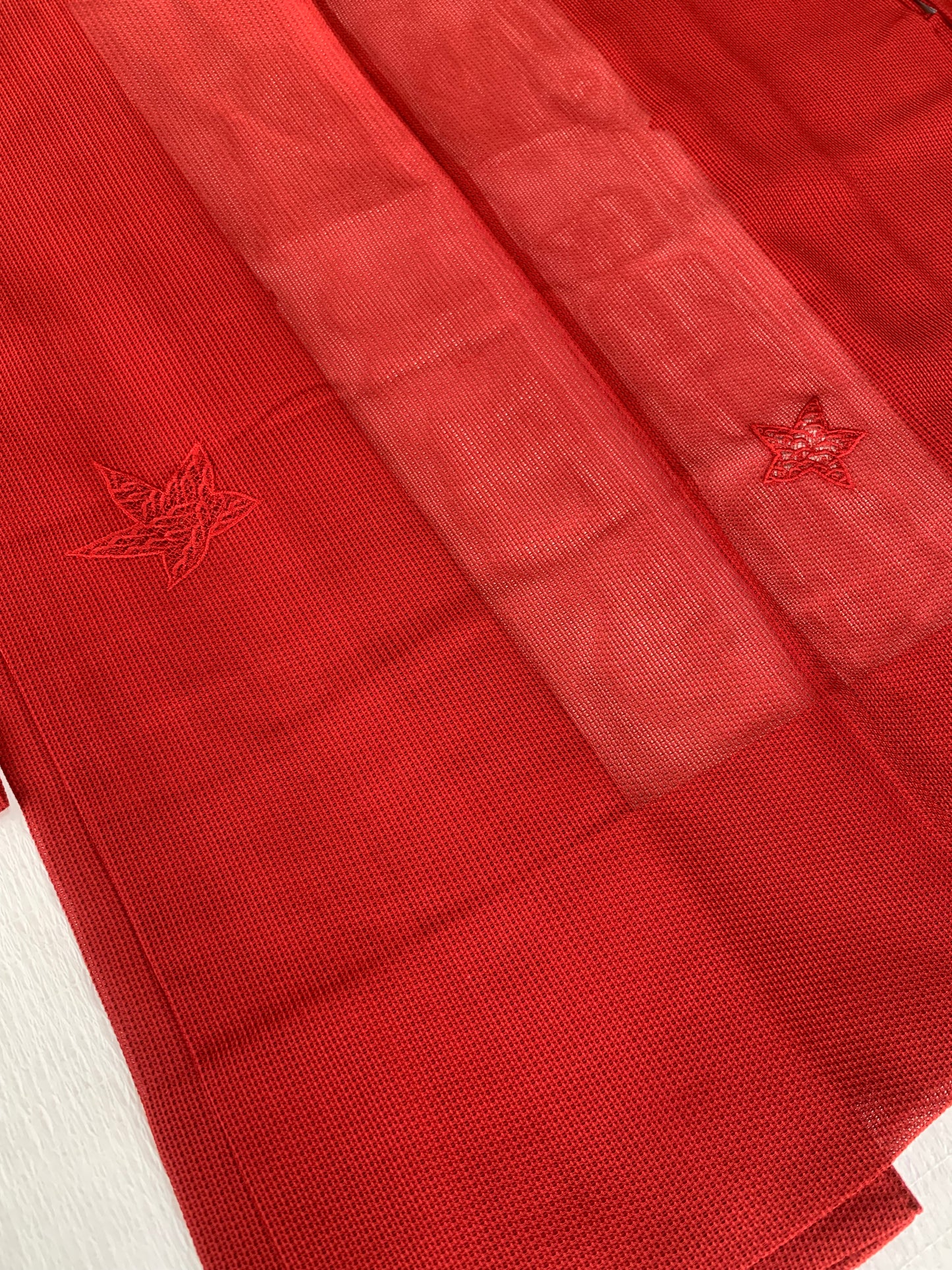 VINTAGE KAWAII HAORI SHEER "ara-sha, embroidery-momiji, red, SHH034"
