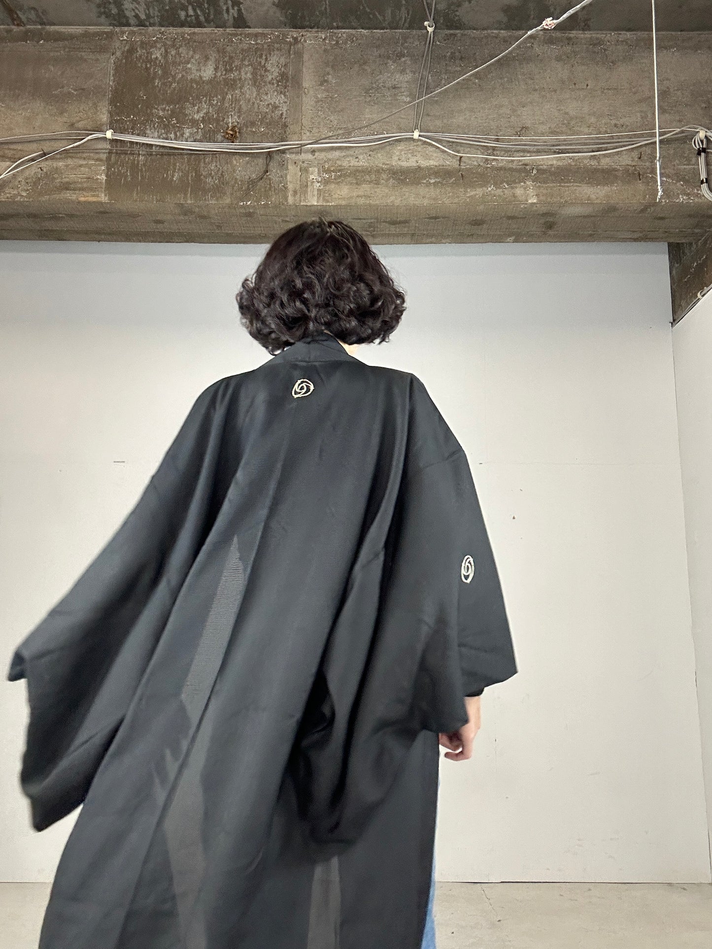 BLACK HAORI SHEER "men's Montsuki"