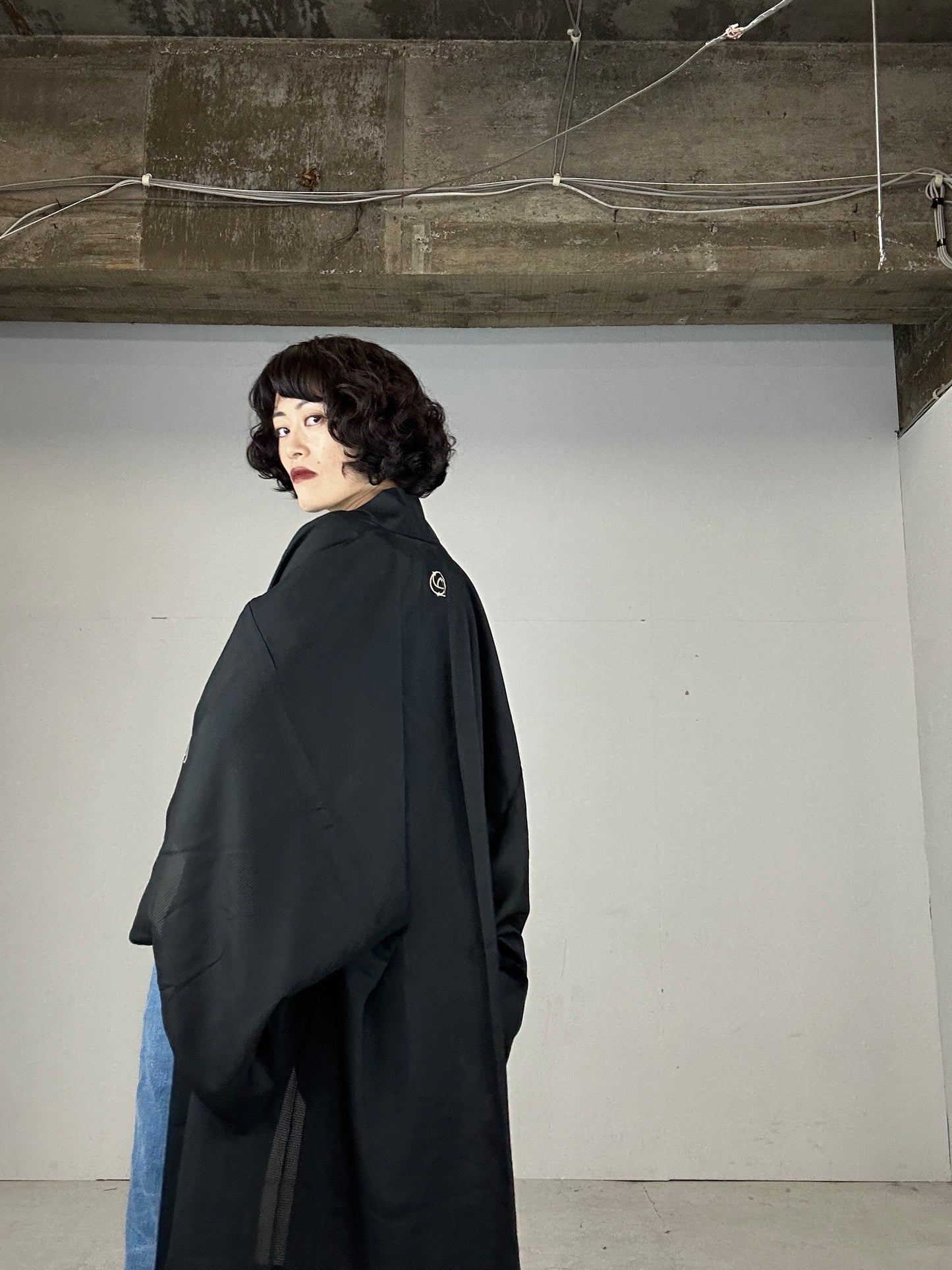 BLACK HAORI SHEER "men's Montsuki"