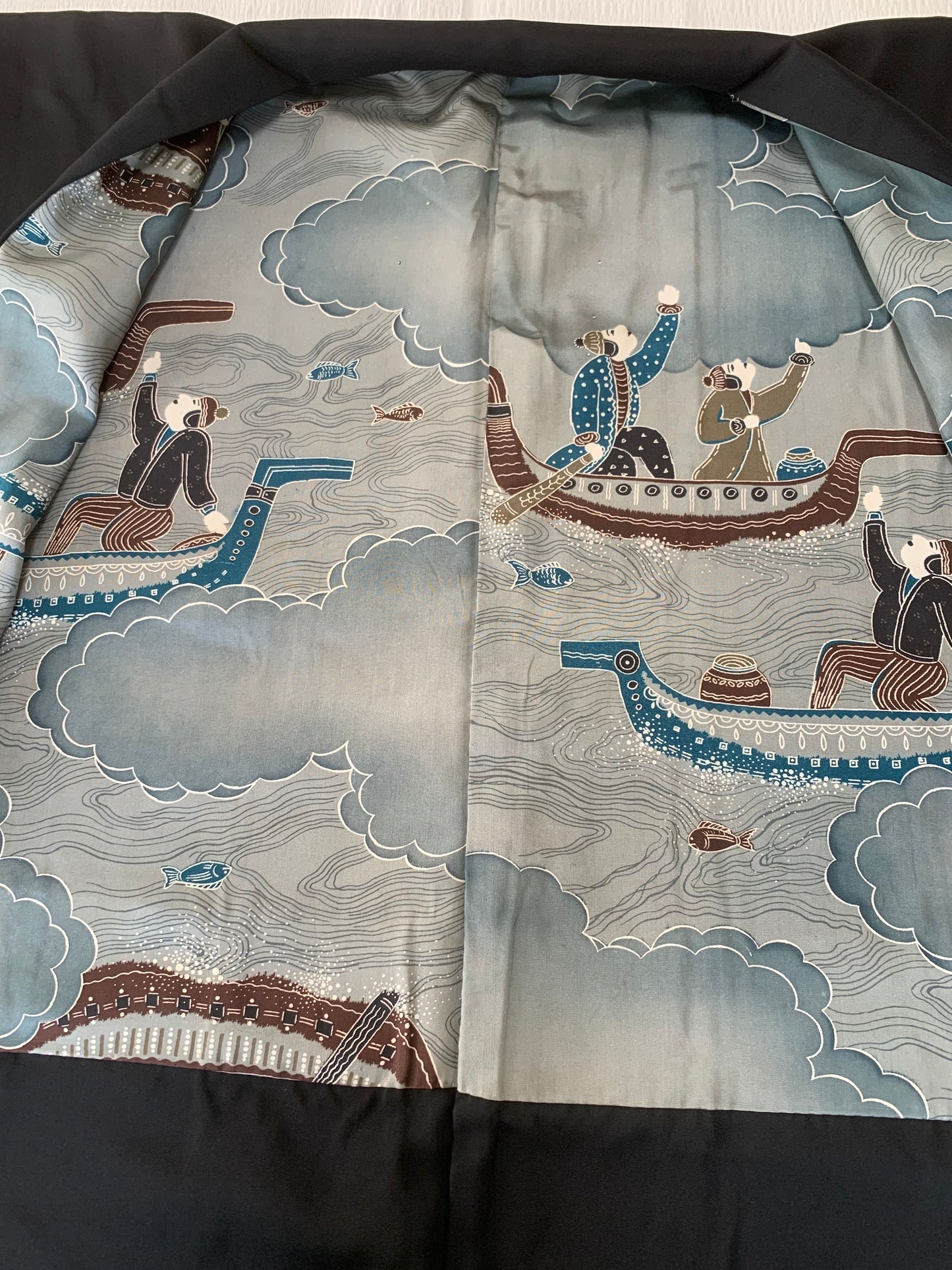 VINTAGE KUROMONTSUKI HAORI "hidari-mitsudomoe, KUR112" *damage