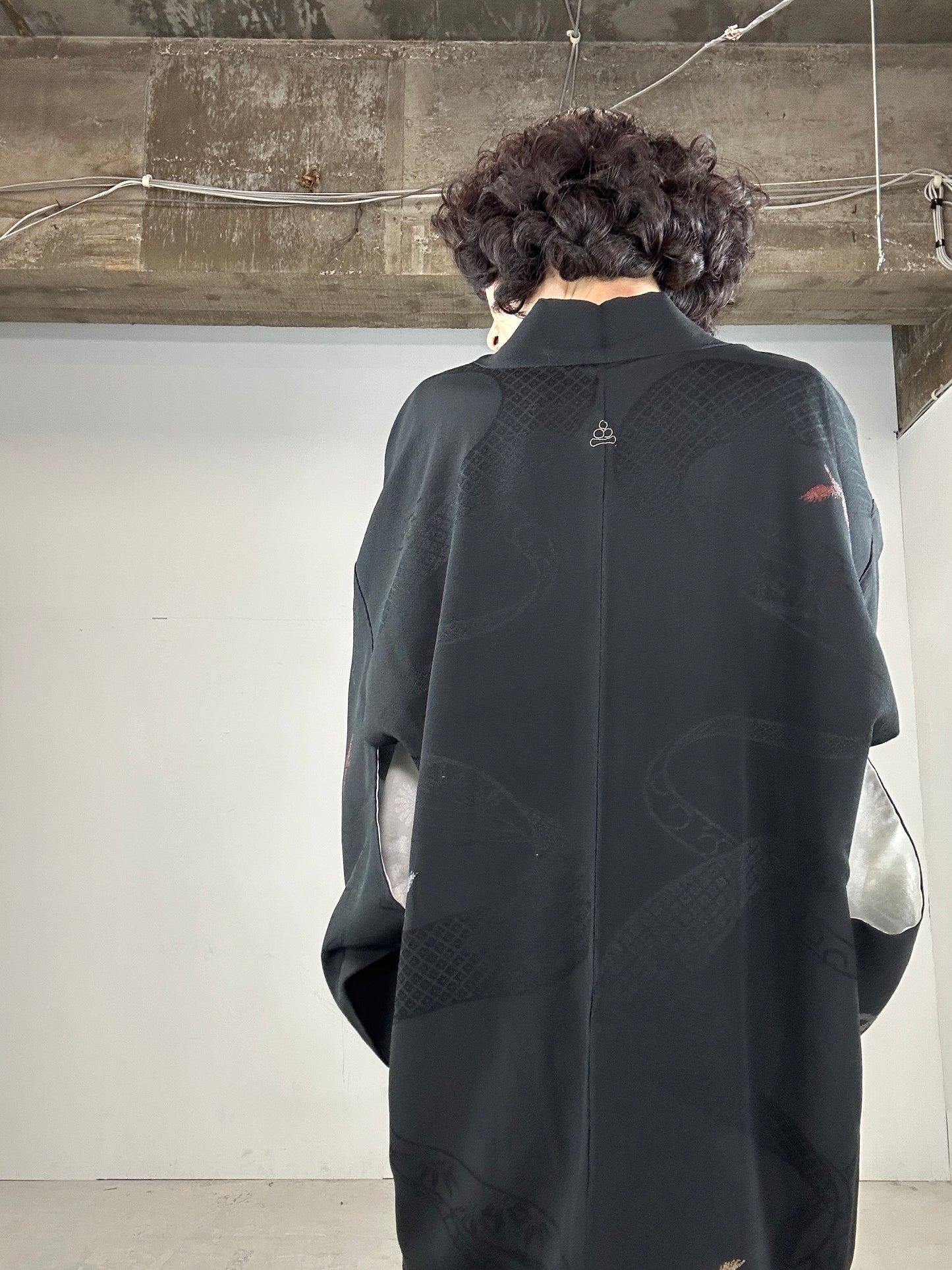 VINTAGE BLACK HAORI "bird, gold”