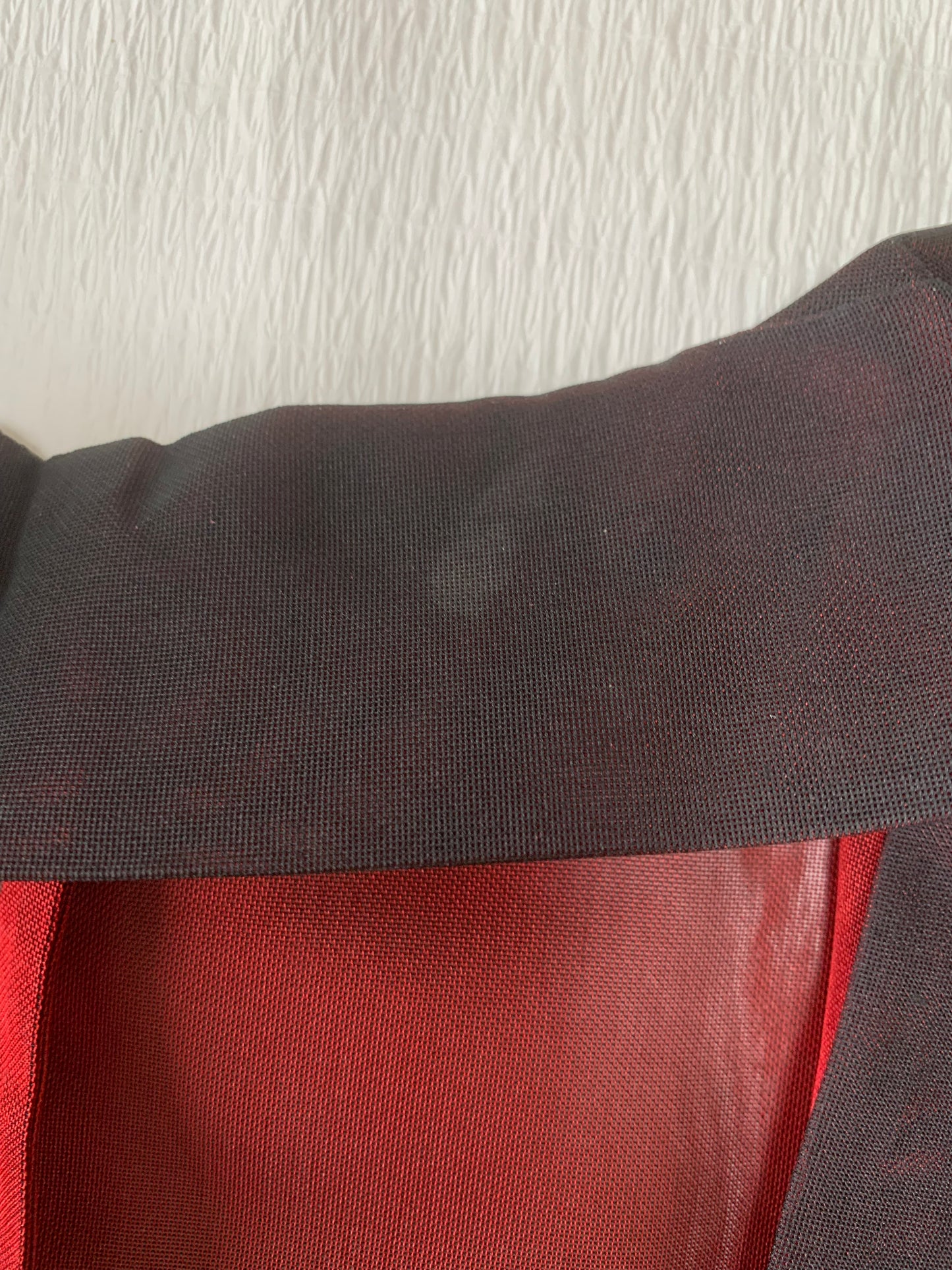 VINTAGE BLACK HAORI SHEER “sha, inside-red, vines, SHH040" *damage