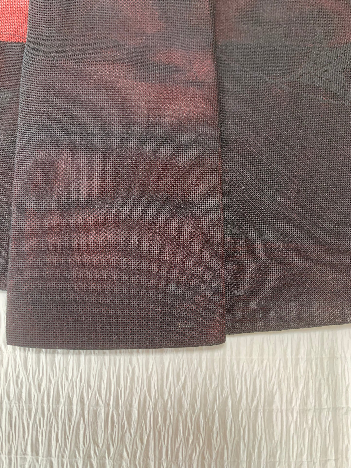 VINTAGE BLACK HAORI SHEER “sha, inside-red, vines, SHH040" *damage