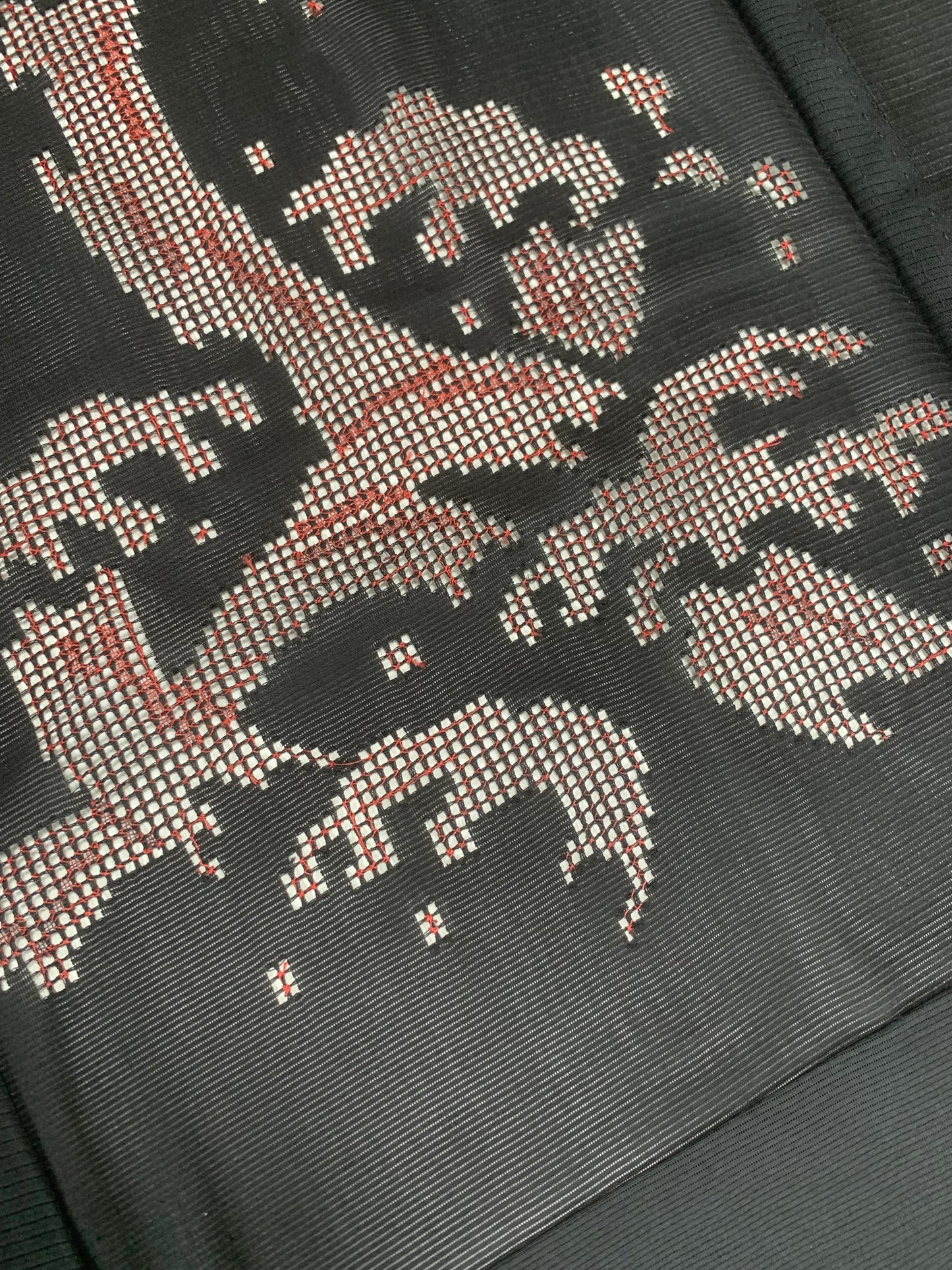 VINTAGE BLACK HAORI SHEER “ro, red-nami, SHH045"