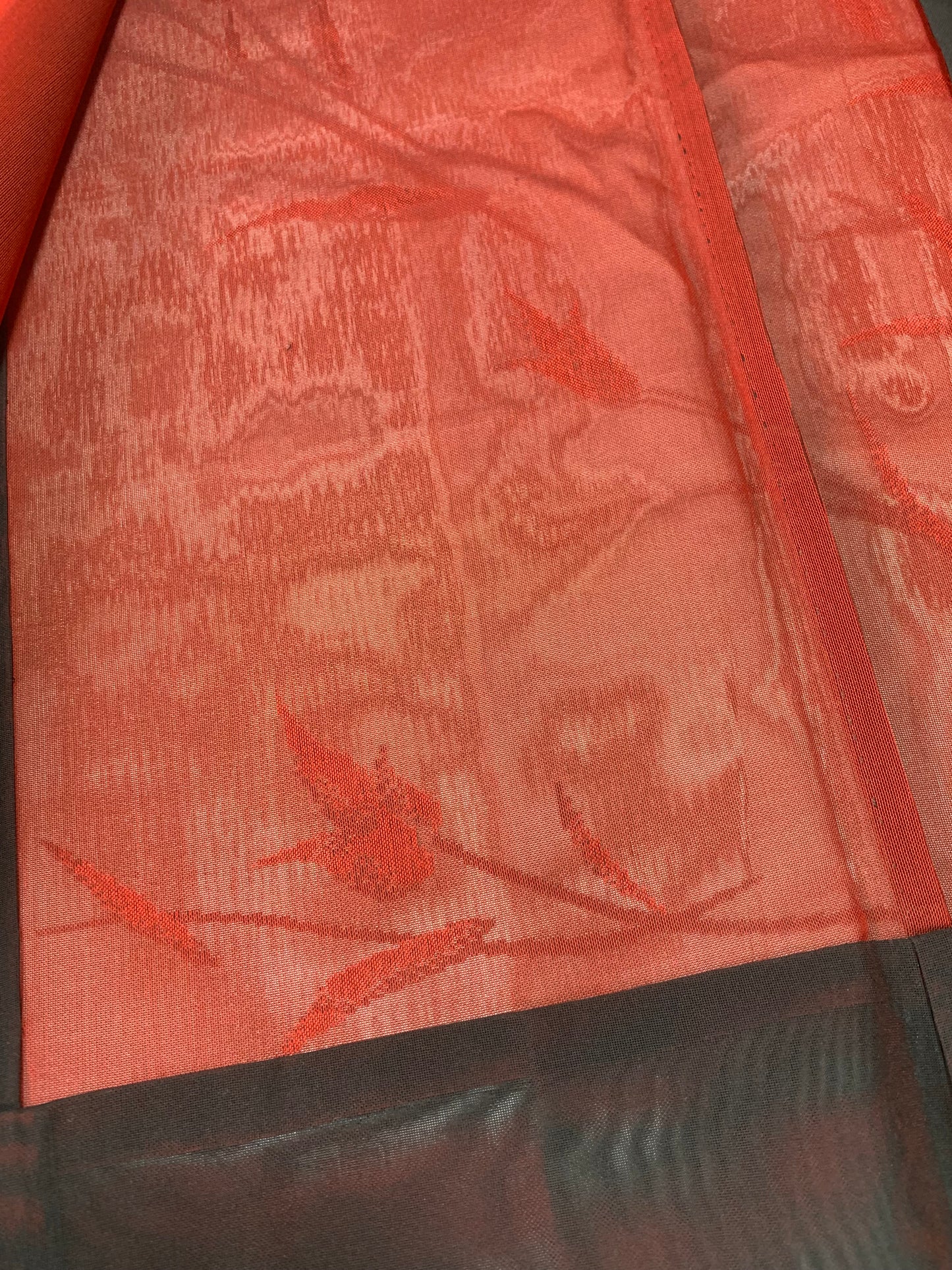 VINTAGE BLACK HAORI SHEER “sha, inside-red, hana SHH047"