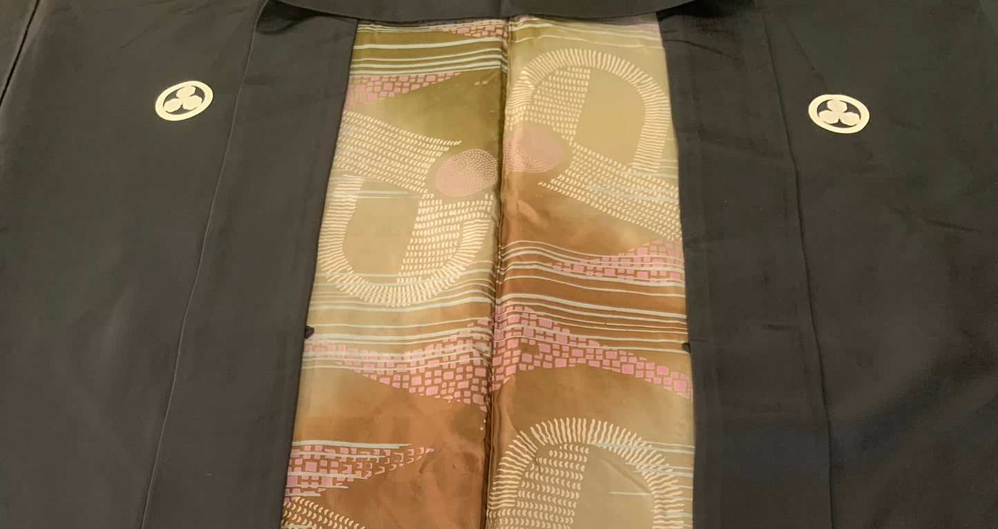 VINTAGE KUROMONTSUKI HAORI "pattern, KUR121" *high-damage