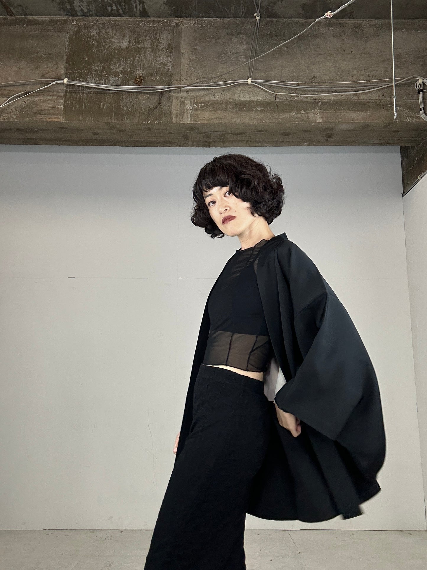 VINTAGE BLACK HAORI "aka shisyu”