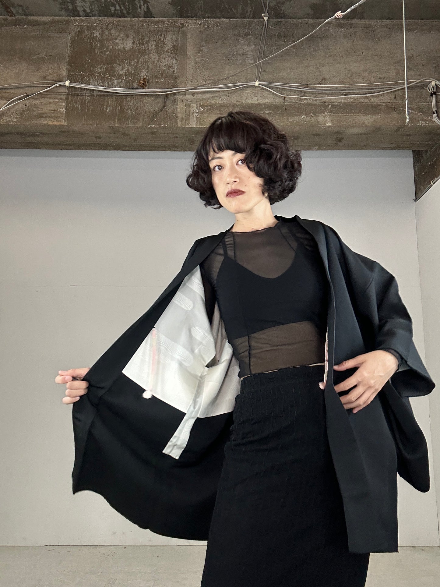 VINTAGE BLACK HAORI "aka shisyu”