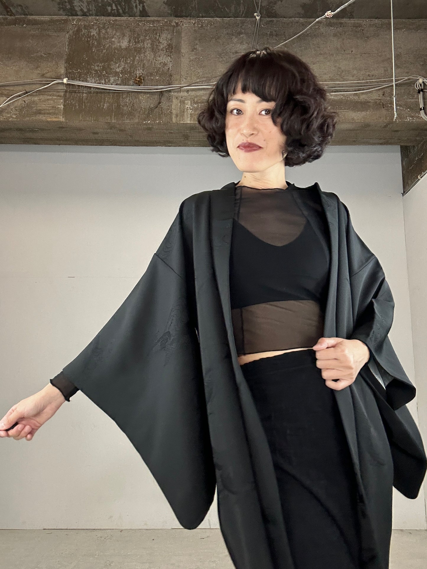 VINTAGE BLACK HAORI "ryusui”