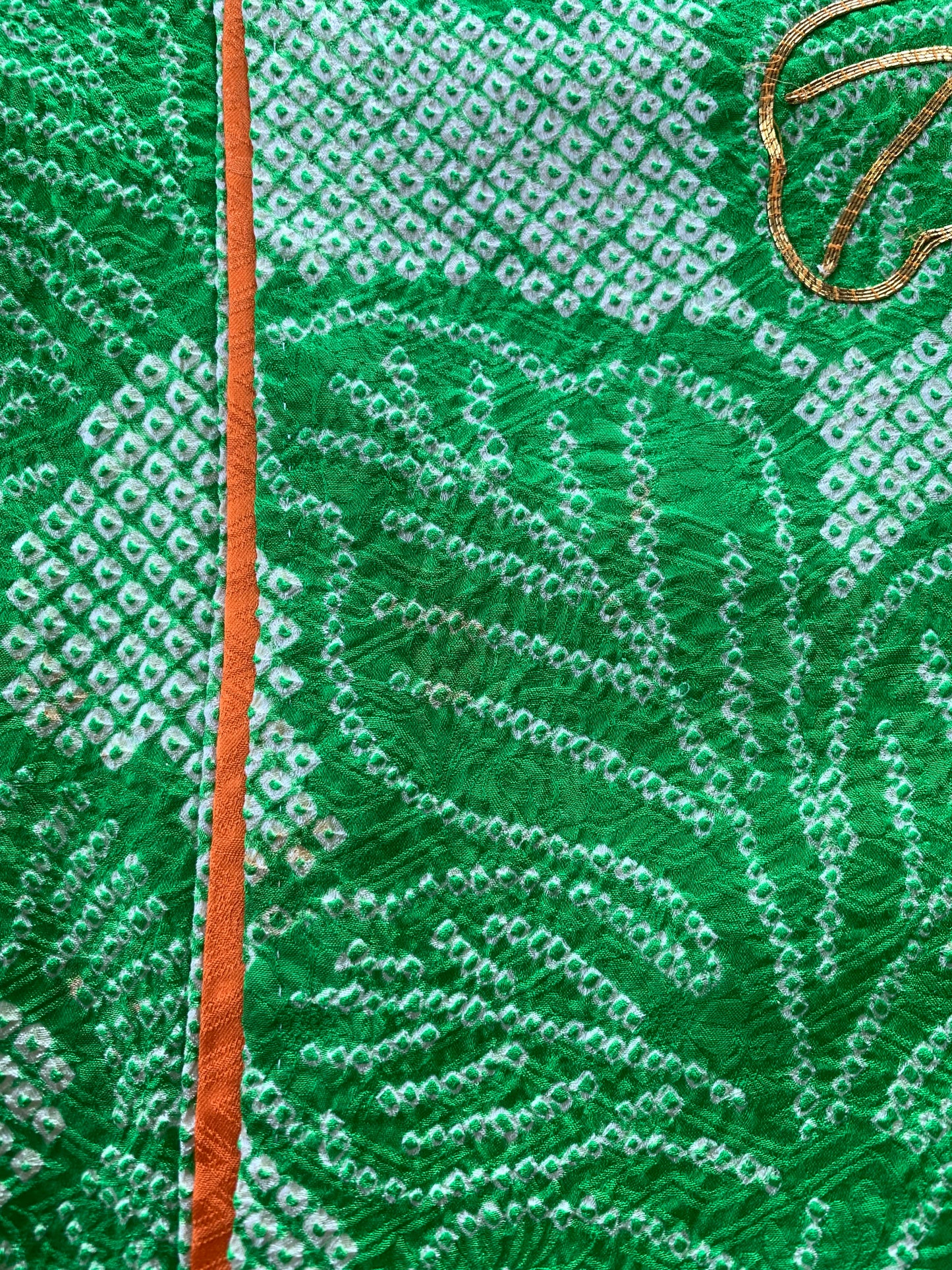 Furisode Kimono Dress Gown with String Belt – Upcycled from Vintage Japanese Kimono "shibori, green, kinkoma, DRE025"-LONG